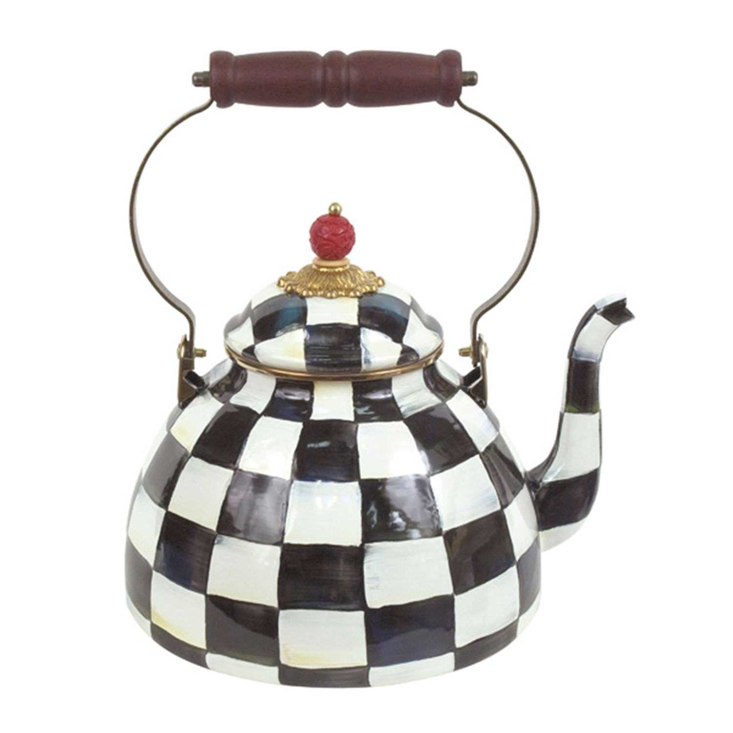 MacKenzie Childs Courtly Check Enamel Tea Kettle