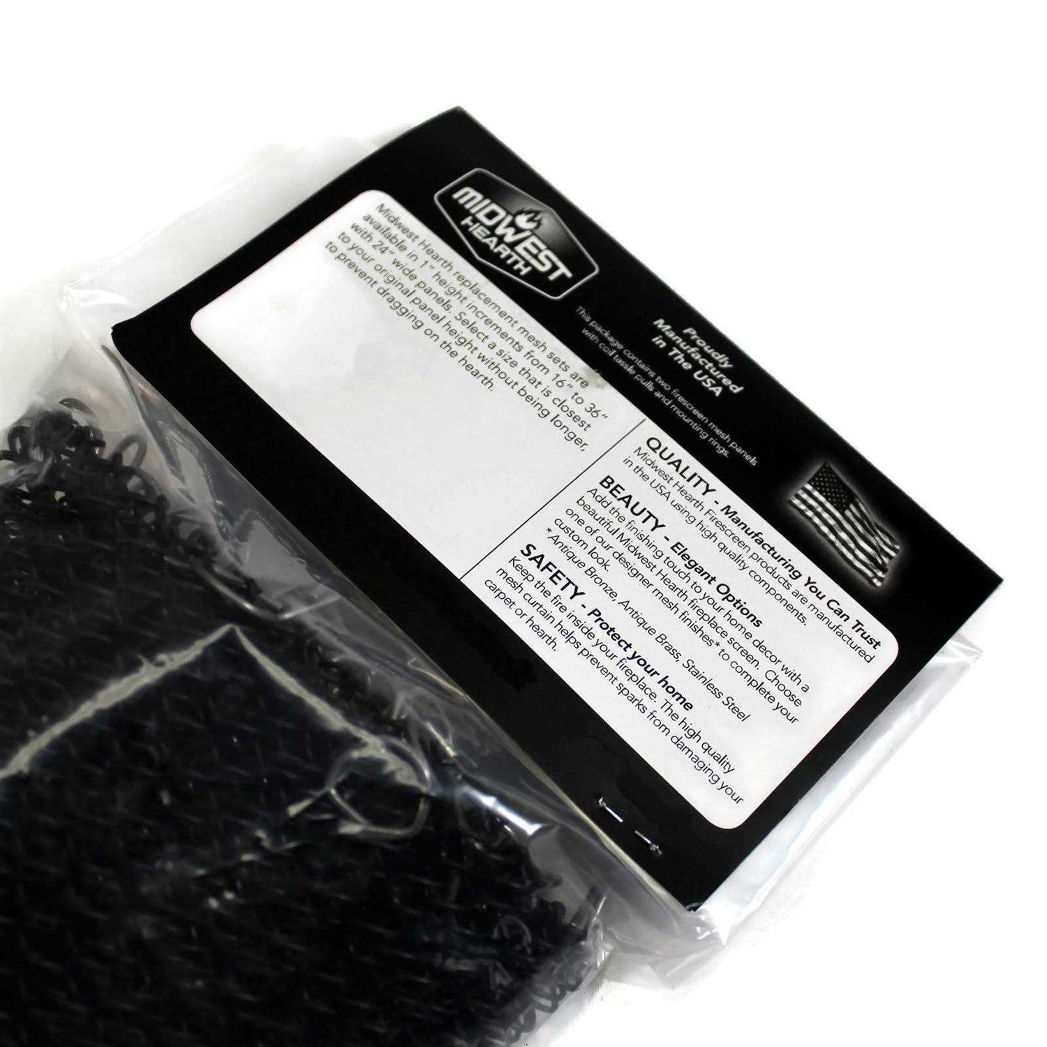 Midwest Hearth Fireplace Mesh Screen Curtain High. Two 24 Wide Panels. Made in USA