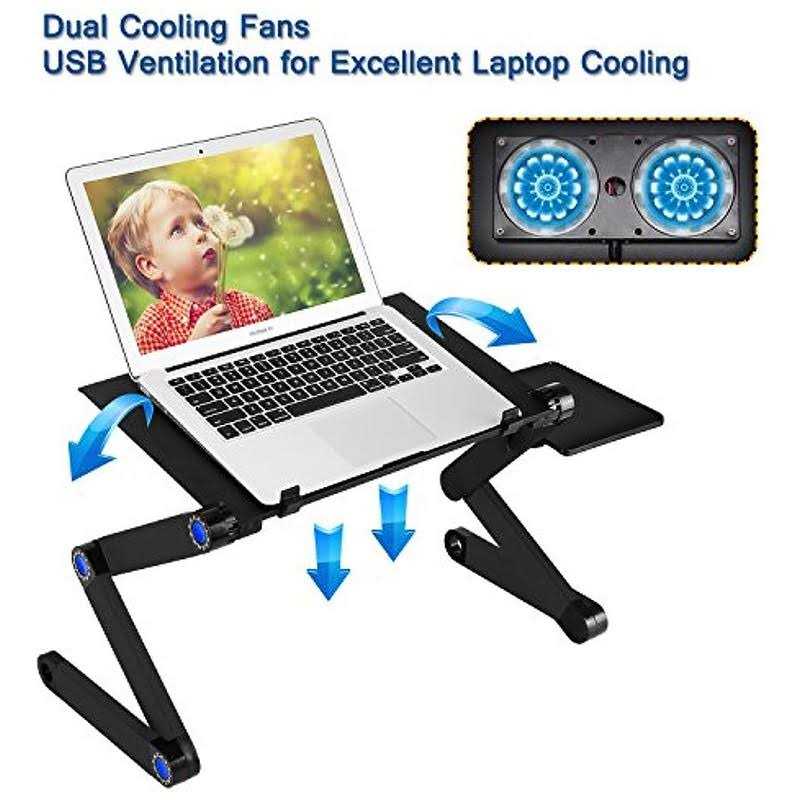 Laptop Table, Adjustable Laptop Bed Table, Laptop Computer Stand, Portable Laptop Workstation Notebook Stand Reading Holder with 2 CPU Cooling Fans