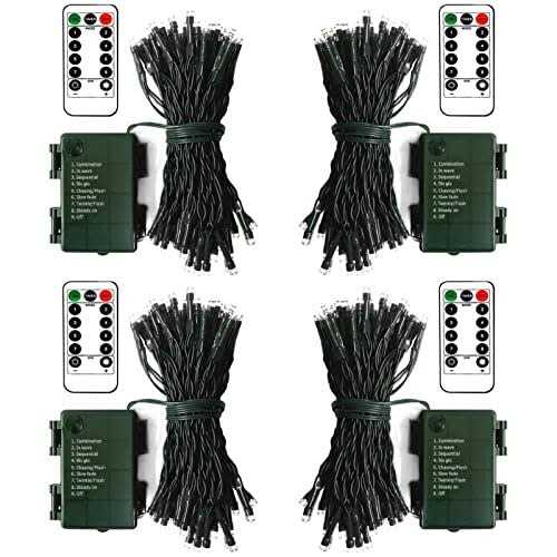 ZAIYW 4 Pack Battery Operated String Lights 16.5 Ft Dark Green Wire 50 Led String Lights with Remote Timer 8 Modes Fairy Lights for Bedroom Party