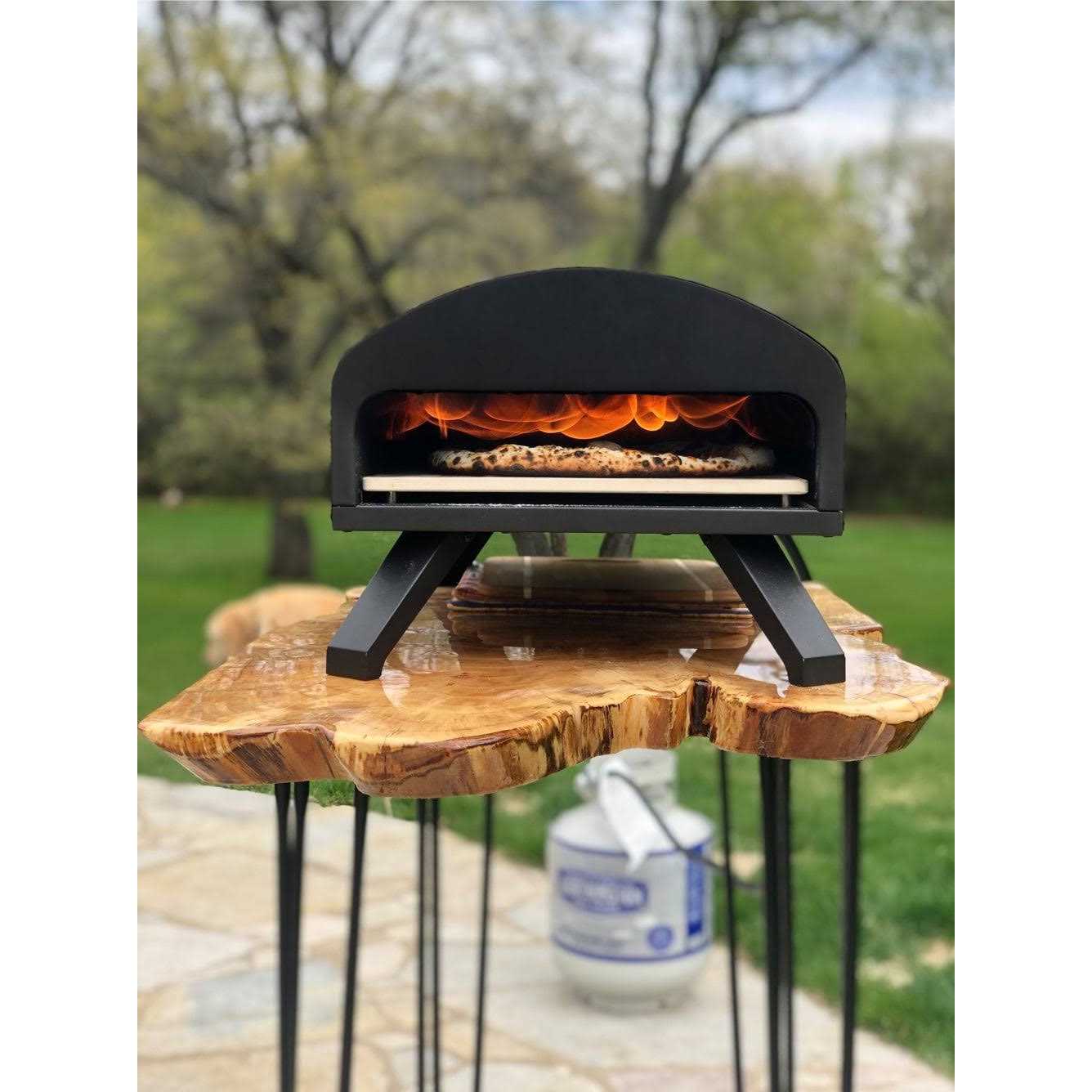Bertello Outdoor Pizza Oven Black + Pizza Peel Combo. Wood Fire Portable Brick Oven