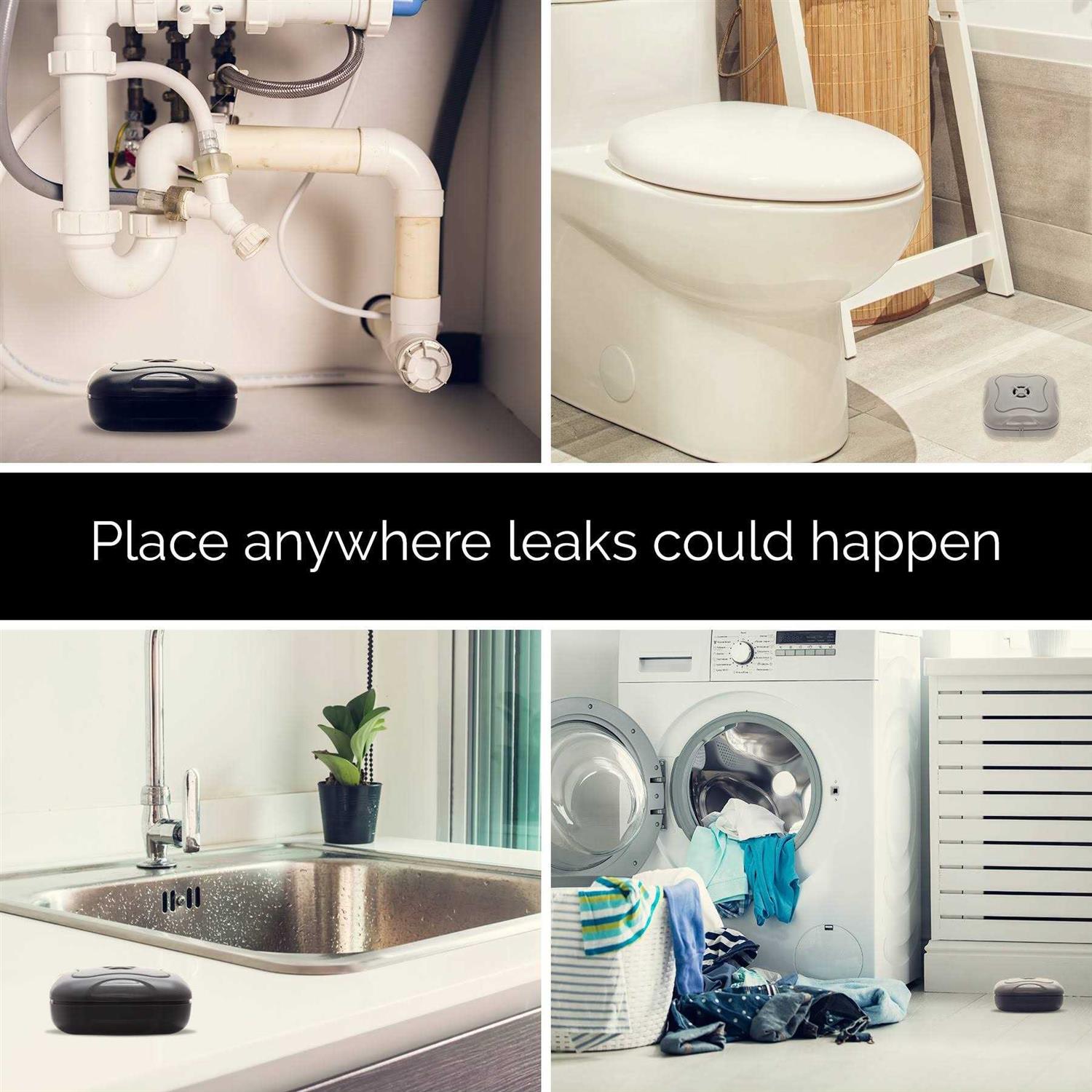 Mindful Design Water Leak Detector 95 dB Flood Detection Alarm Sensor for Bathrooms