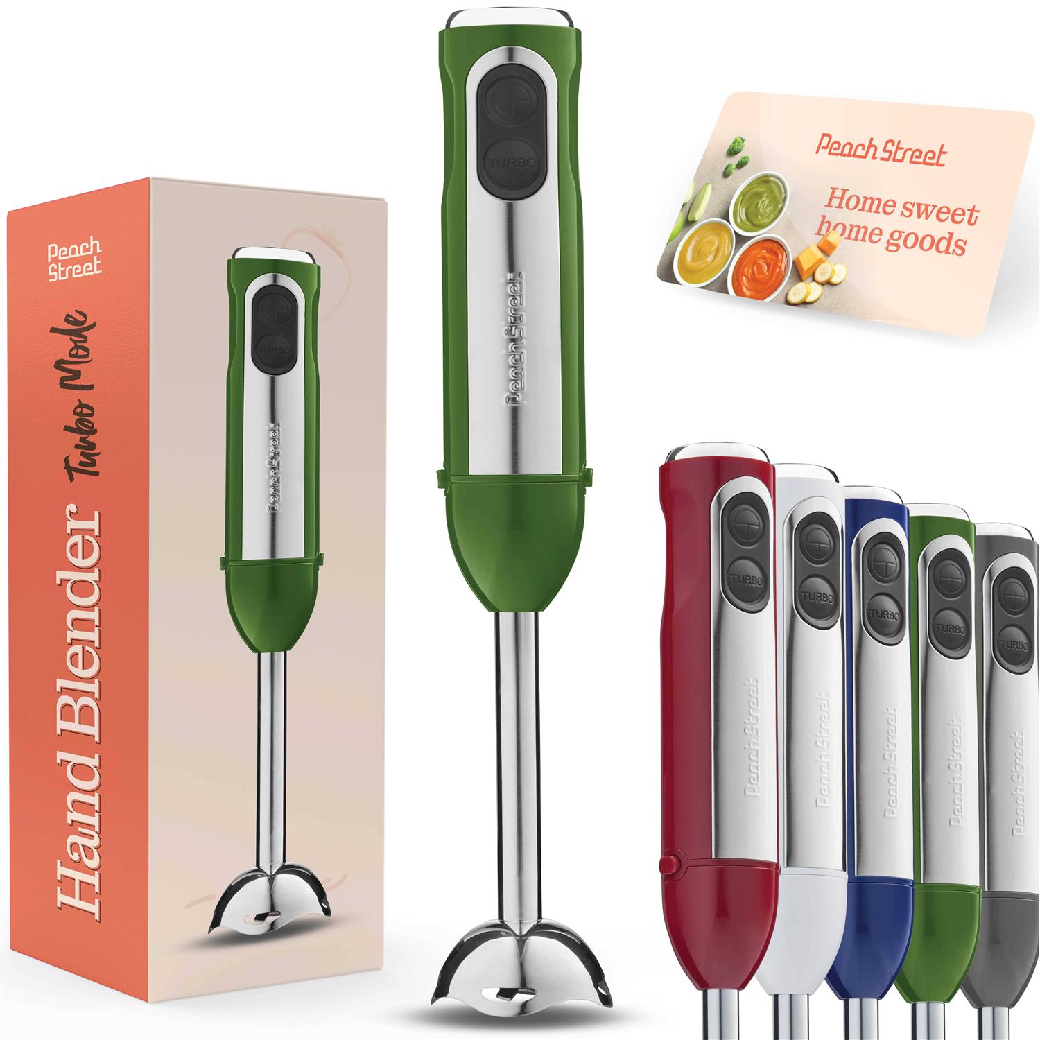 Peach Street Powerful Immersion Blender Electric Hand Blender 500 Watt with Turbo Mode