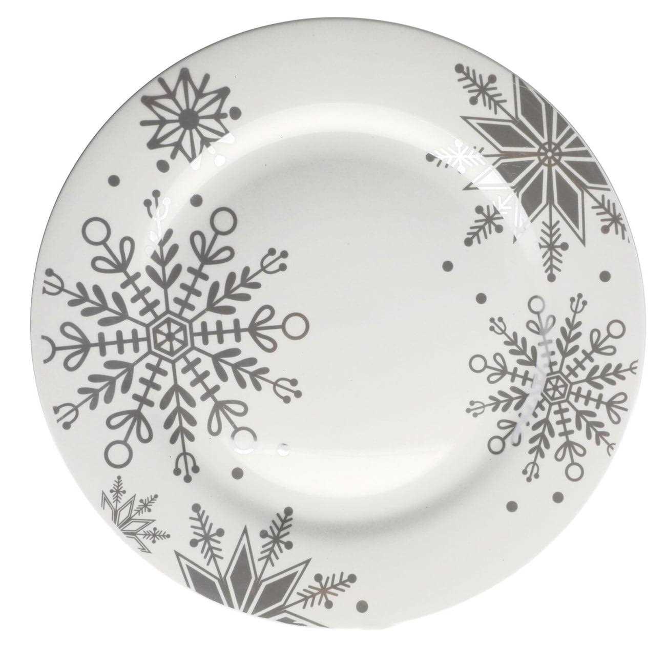 Dollar Tree Stores 12 Holiday Snowflake-Pattern Stoneware Dinner Plates