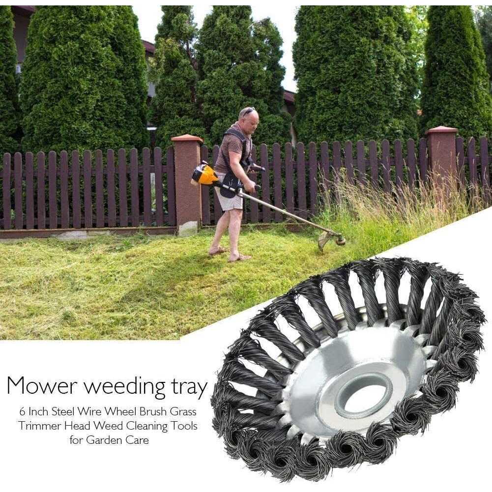 Yuet 8&” Grass Trimmers Strimmer Head Garden Trimmer Wire Brush Solid Steel Wheel Weed Razors Snow Island Plough Rope Mower for Lawn Rotating