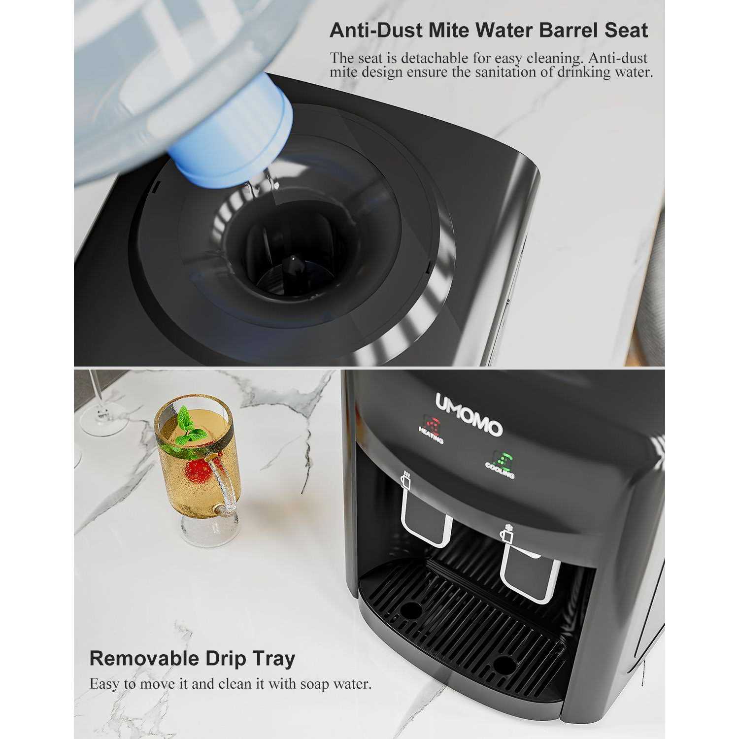 Huhelm Water Cooler Dispenser Hot&cool Top Loading Water Dispenser 5 Gallons Water Coolers with Child Safety Lock Removable Drip Tray & Storag