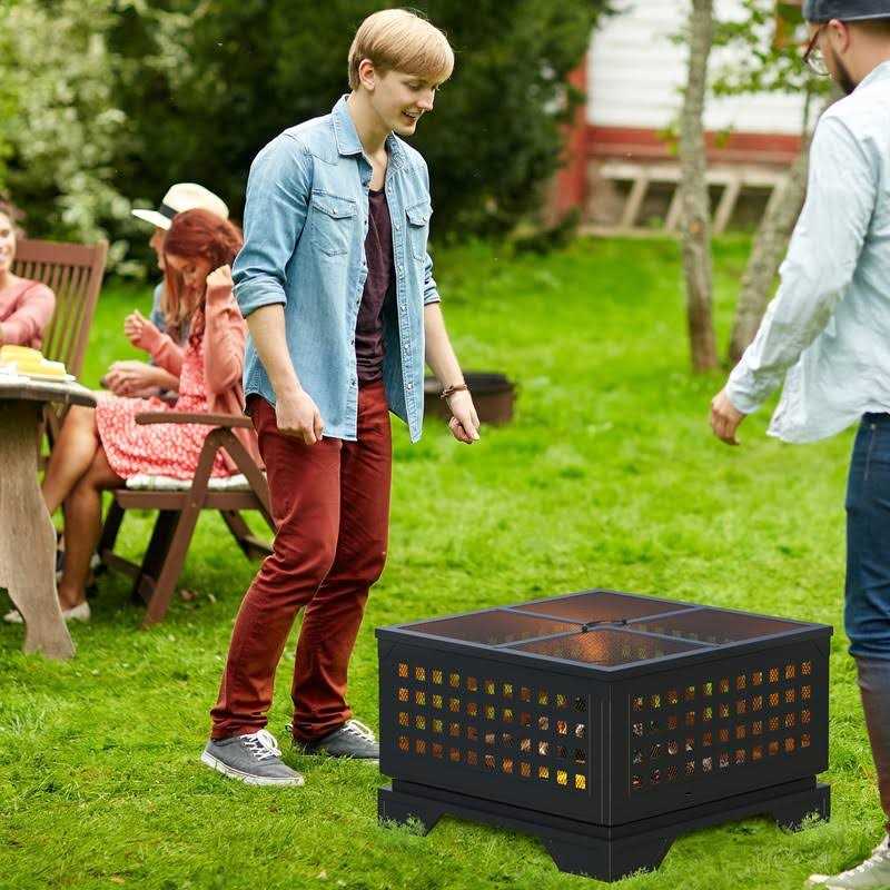 KIETLER 21.7 Inches Square Fire Pit Wood Burning Outdoor Firepit with Spark Screen