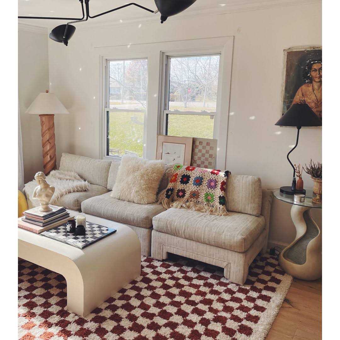 Walker Checkered Cream Shag Area Rug AllModern Rug