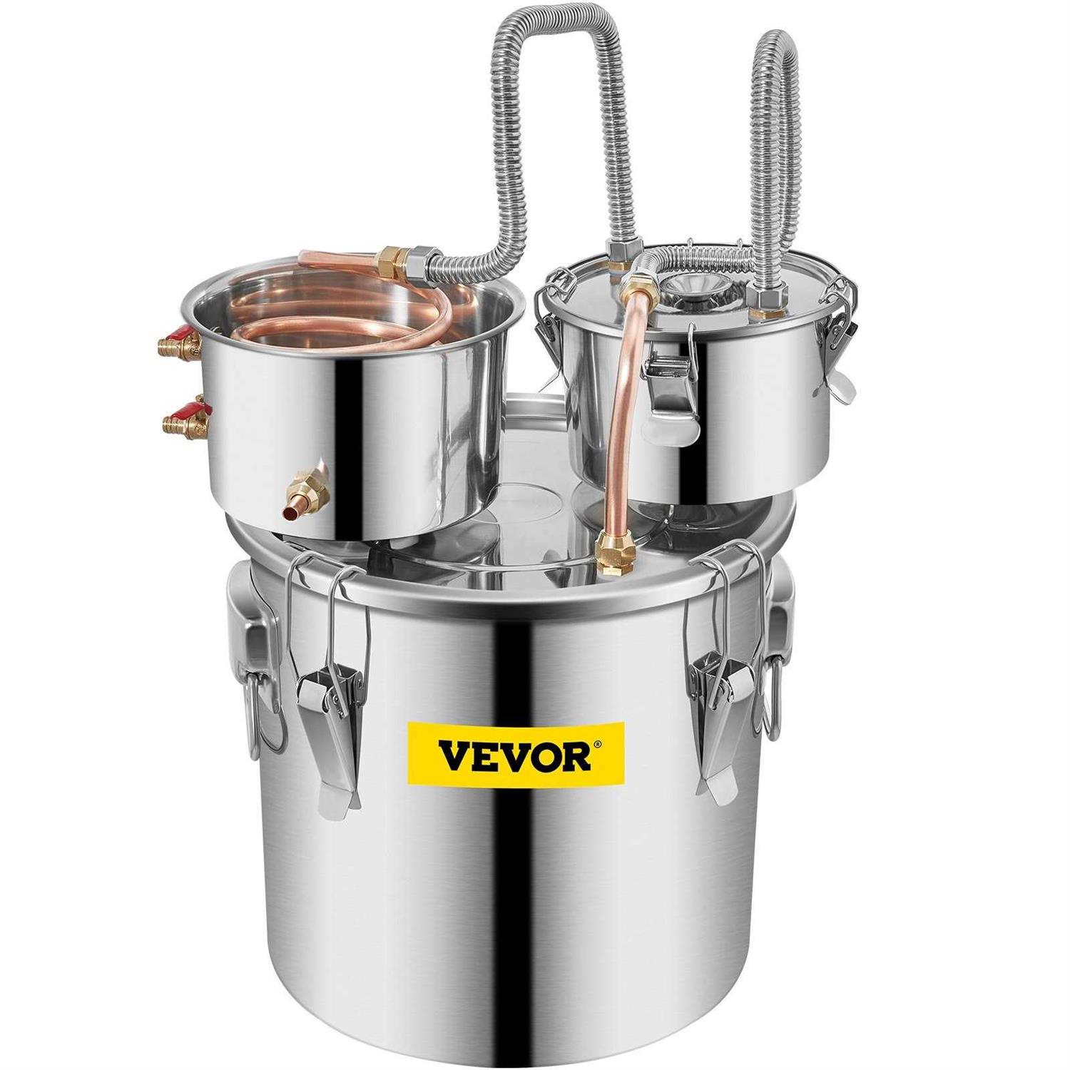 VEVOR 8 gal. Alcohol Distiller Stainless Steel Double Thumper Keg Home Brewing Kit with Copper Tube and Water Pump
