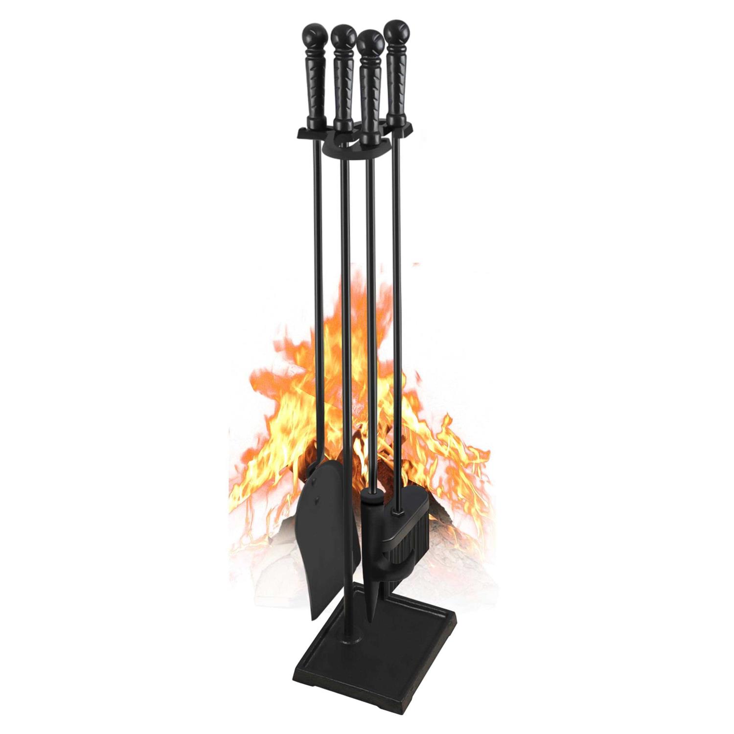 Feed Garden Fireplace Tools Set 27 Inch Modern Outdoor Wrought Iron Fireplace Accessories Set Included Poker