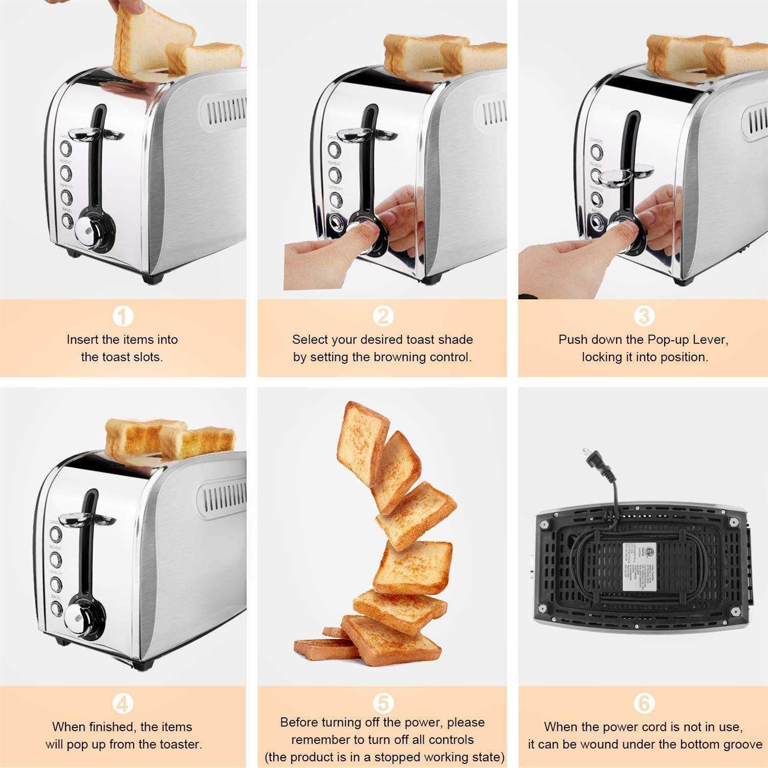 Toaster 2 Slice JEWJIO Stainless Steel Retro Toaster With 1.5 Extra Wide Slot