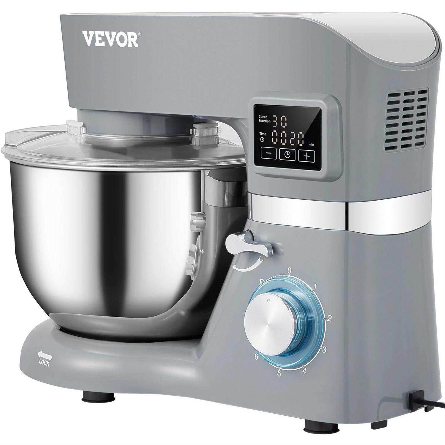 VEVOR Stand Mixer 660W Electric Dough Mixer with 6 Speeds LCD Screen Timing