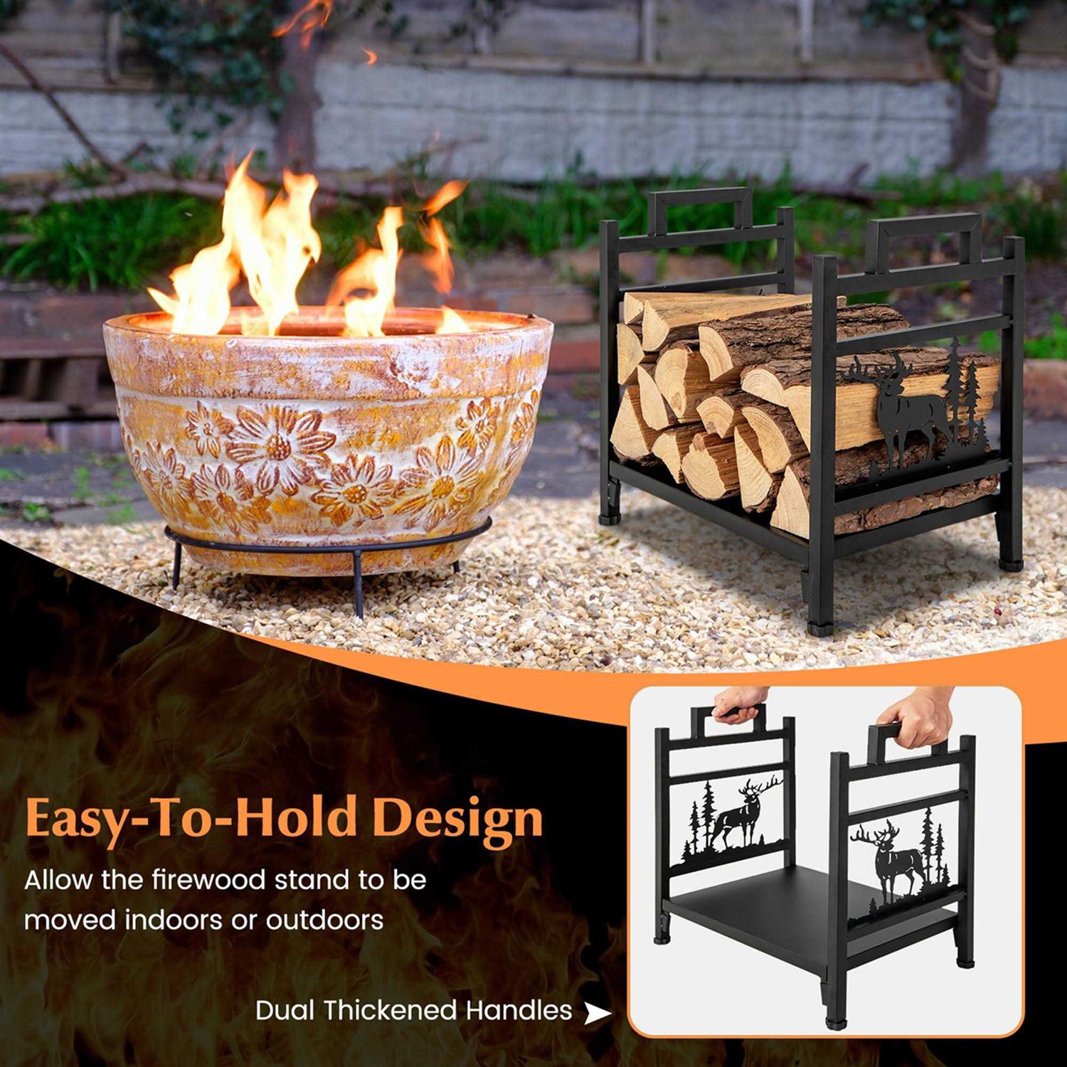 Costway 18.5 Inch Metal Firewood Rack with Dual Handles