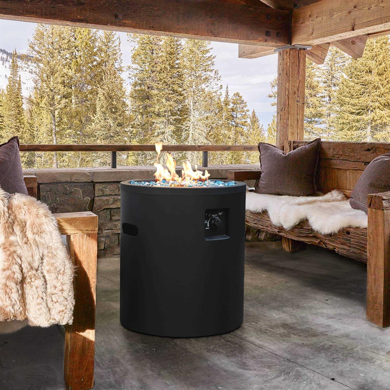 BALI OUTDOORS Round Propane Fire Pit Table Gas Firepit 23Inch Round Gas Fire Pit 50,000 BTU with Fire Glass