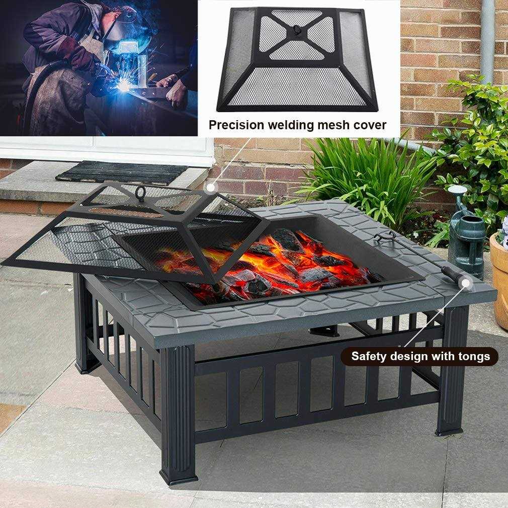 Fdw Outdoor Fire Pit 32 inch Square Metal Firepit For Patio Wood Burning Fireplace Garden Stove with Charcoal Rack