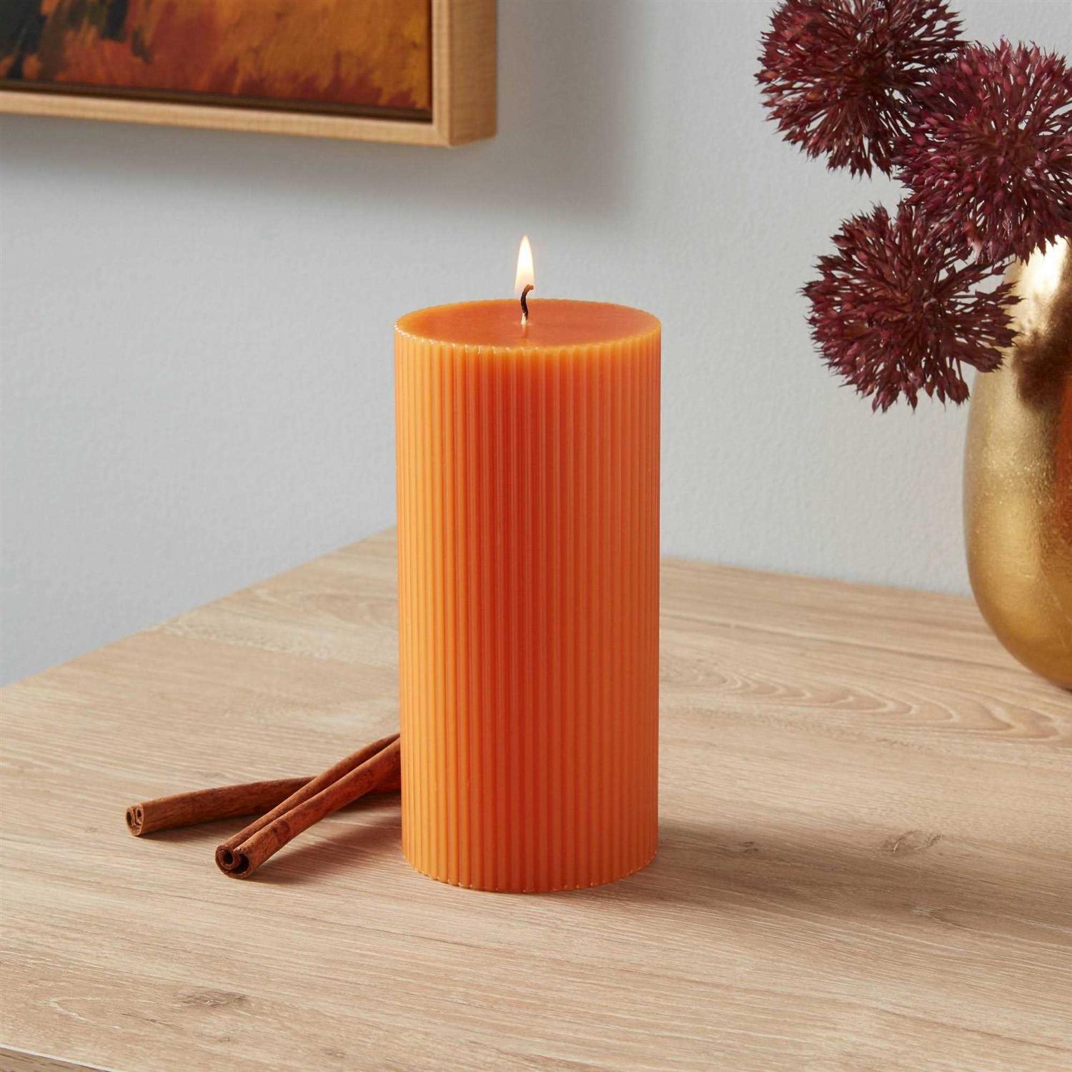 Threshold 3 x Ribbed Pillar Pumpkin Spice Candle
