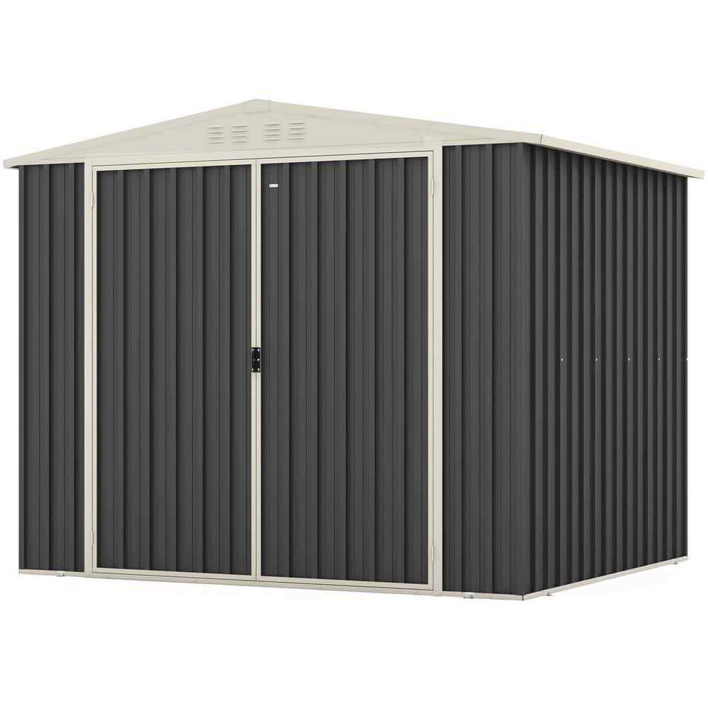 Patiowell Thickness Upgrade 8 x 7 ft. Outdoor Storage Metal Shed, Steel Garden Shed with Sloping Roof and Dual Lockable Door