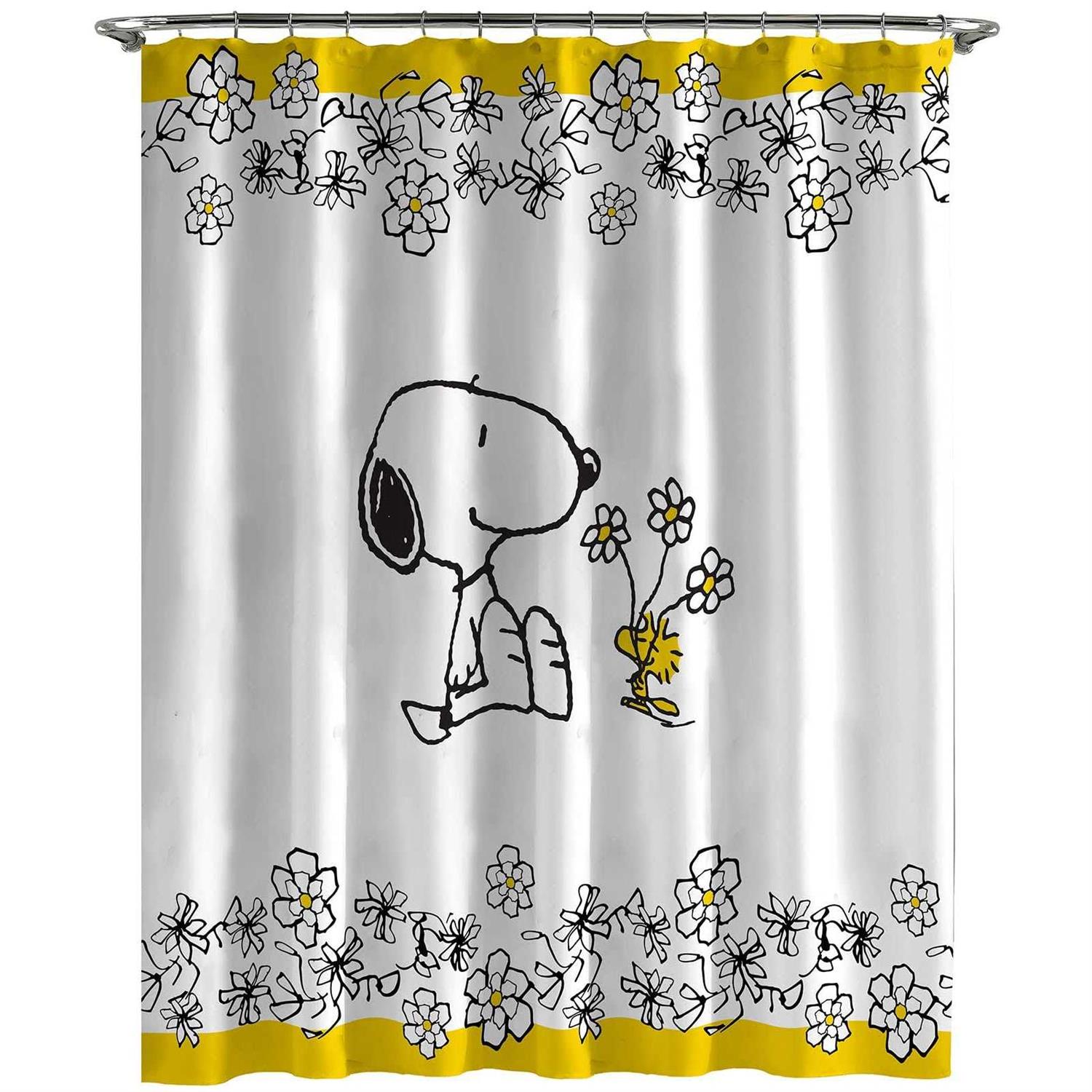 Jay Franco and Sons Peanuts Flowers Shower Curtain Adult Unisex Black/White/Yellow