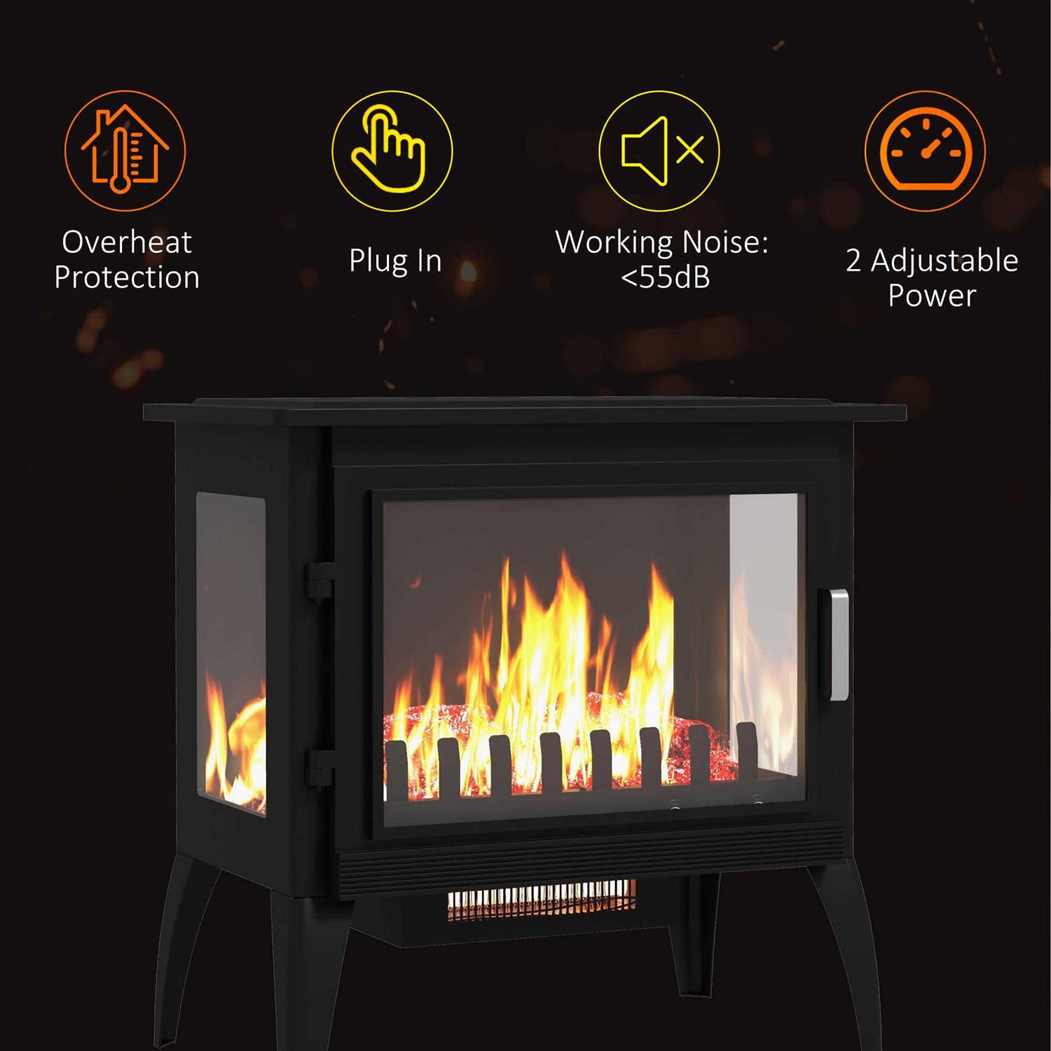 Homcom 24 Electric Fireplace Stove with Realistic Flame