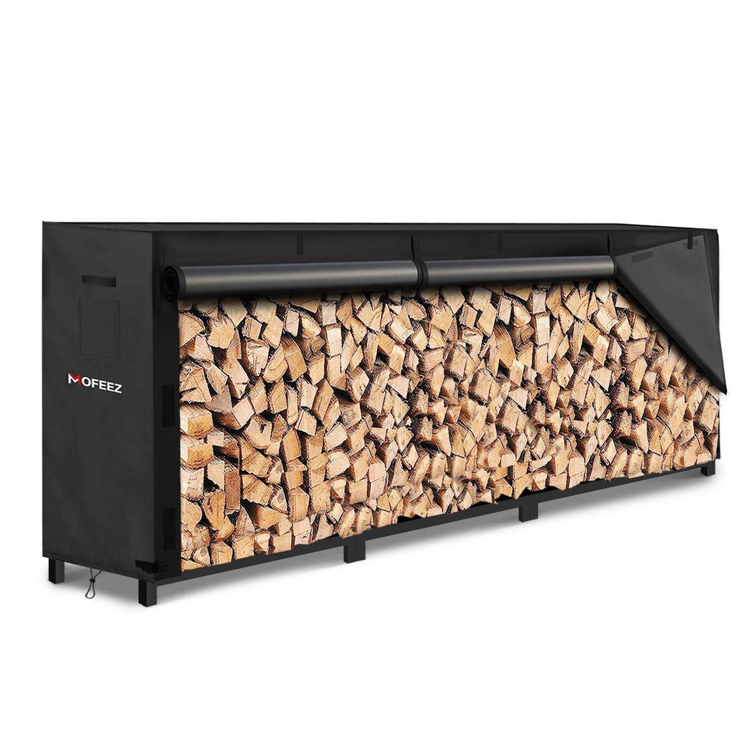 MOFEEZ Firewood Rack Outdoor 12ft with Cover Log Holder for Wood Storage
