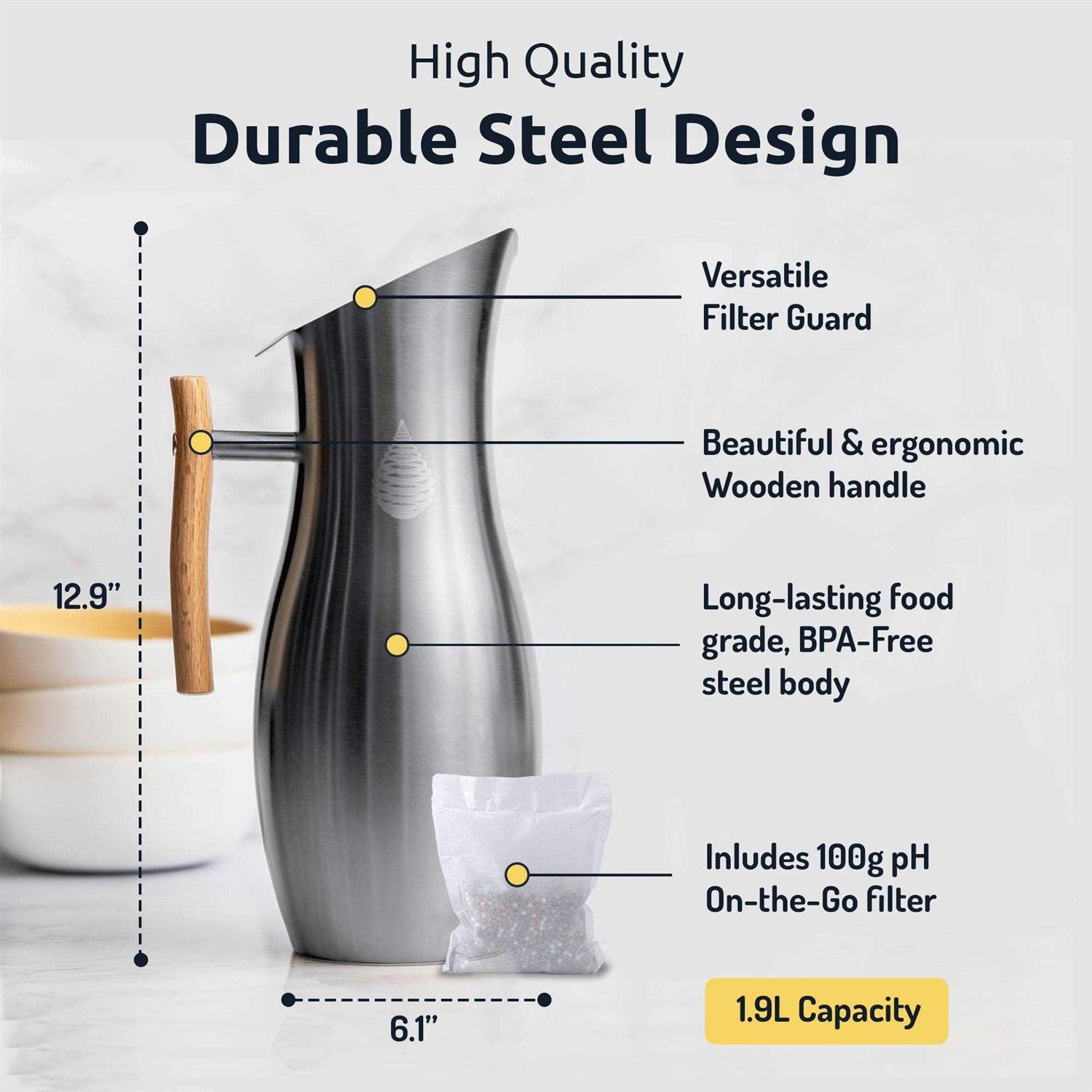 Invigorated Water pH Vitality Stainless Steel Alkaline Water Pitcher