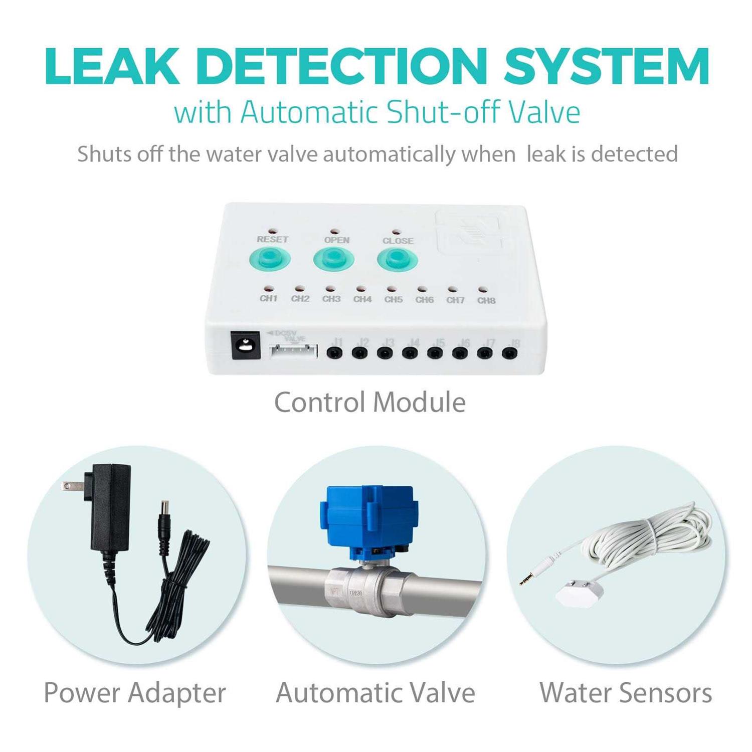 iSpring Ls43 Water Leak Detector Alarm System, Automatic Shut-Off Valve and 2 Detection Sensors