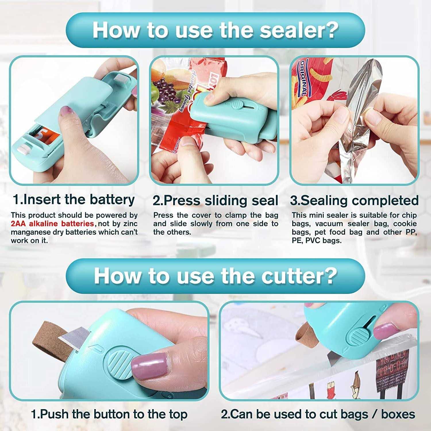 TYHJOY Mini Chip Bag Sealer, Handheld Heat Vacuum Sealer and Cutter