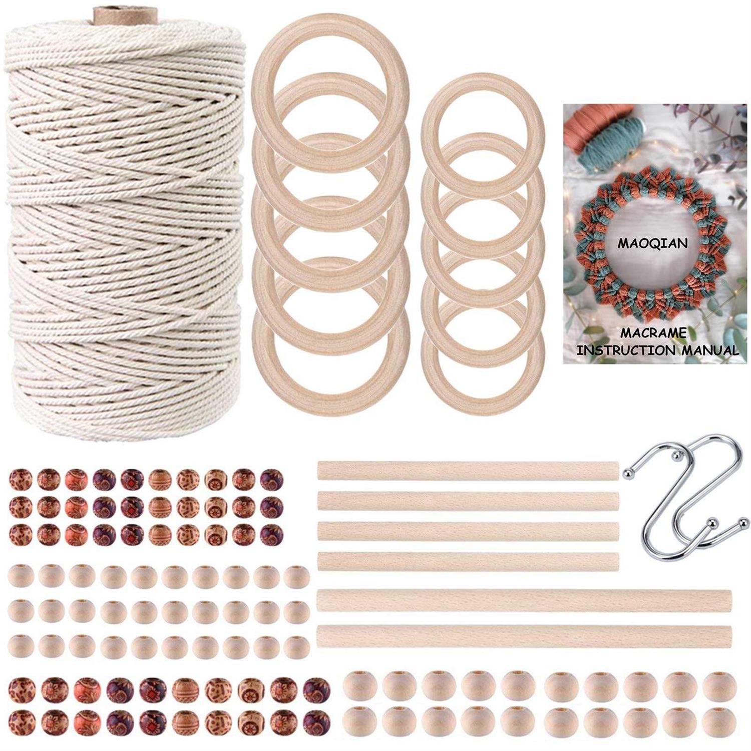 120pcs Macrame Kits for Beginners 3mm x 220yards Natural Cotton Macrame Cord Wall Hanging Kit