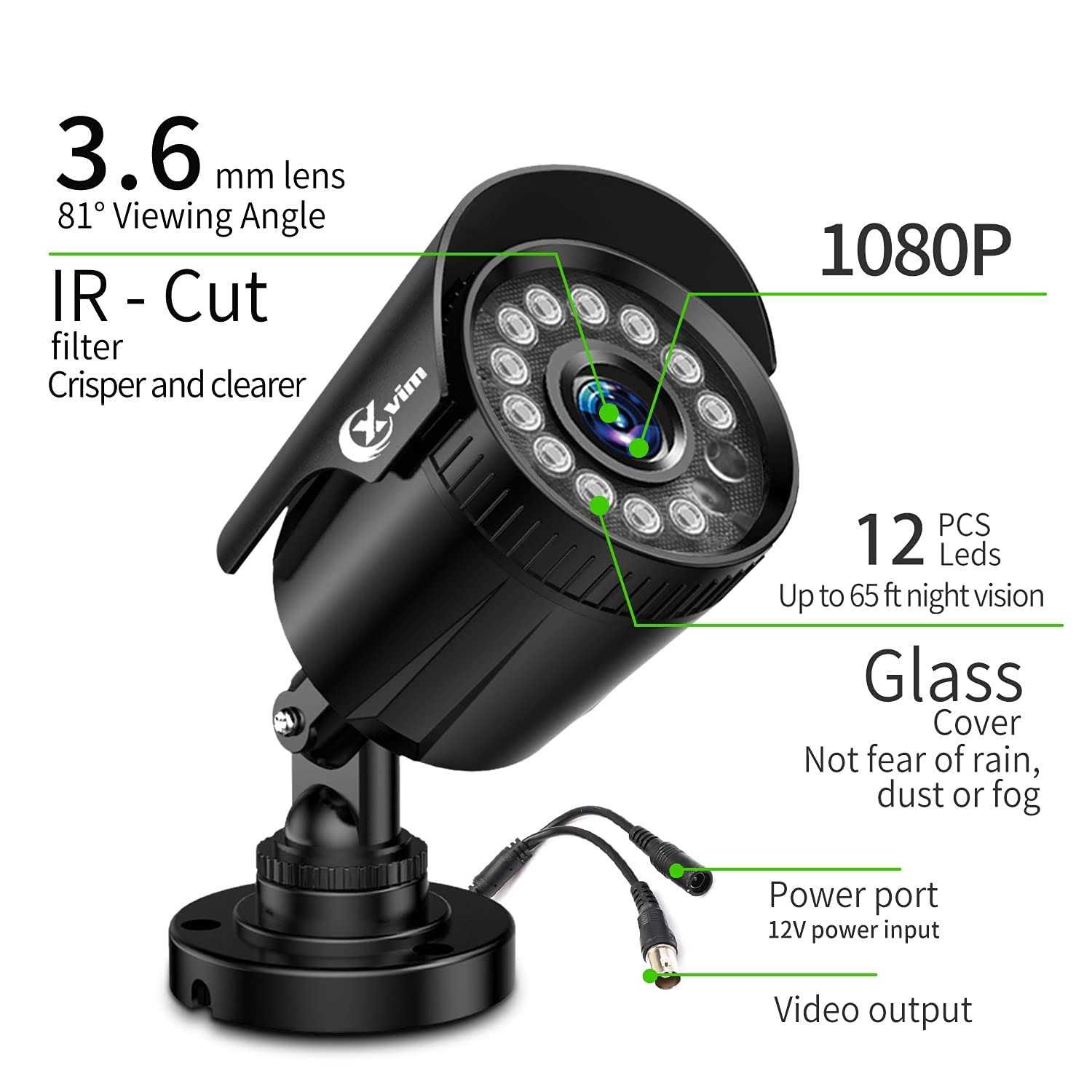 Xvim 1080p Wired Security Cameras System – 8CH Home Security Camera System Dvr(no Hard Drive)8pcs 2MP Security Cameras IP66 Waterproof Outdoor Camera