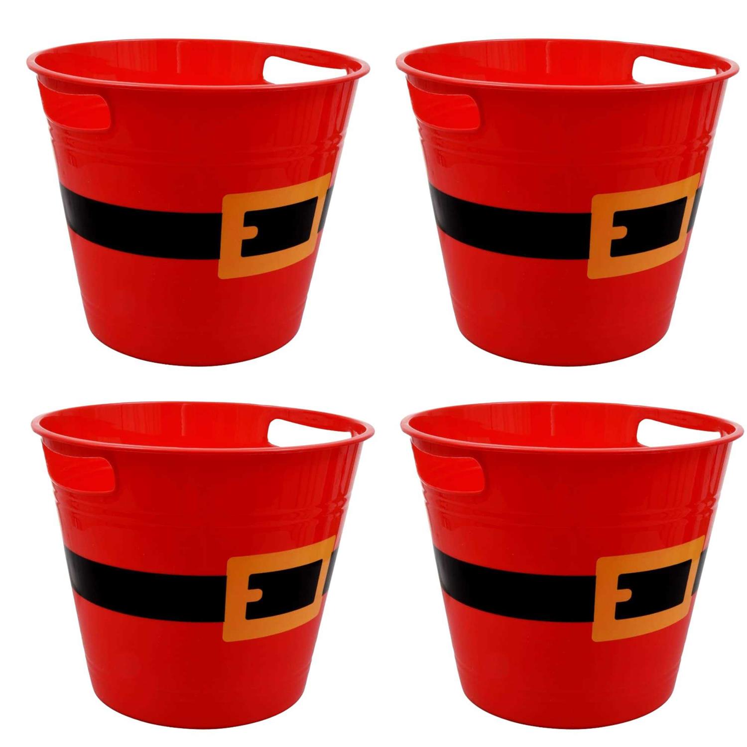 LLE Plastic Buckets with Handles Red Santa Belt Round Basket Multi-Purpose Container Decorative Home Kitchen Candy Bars Vase Toy Baskets