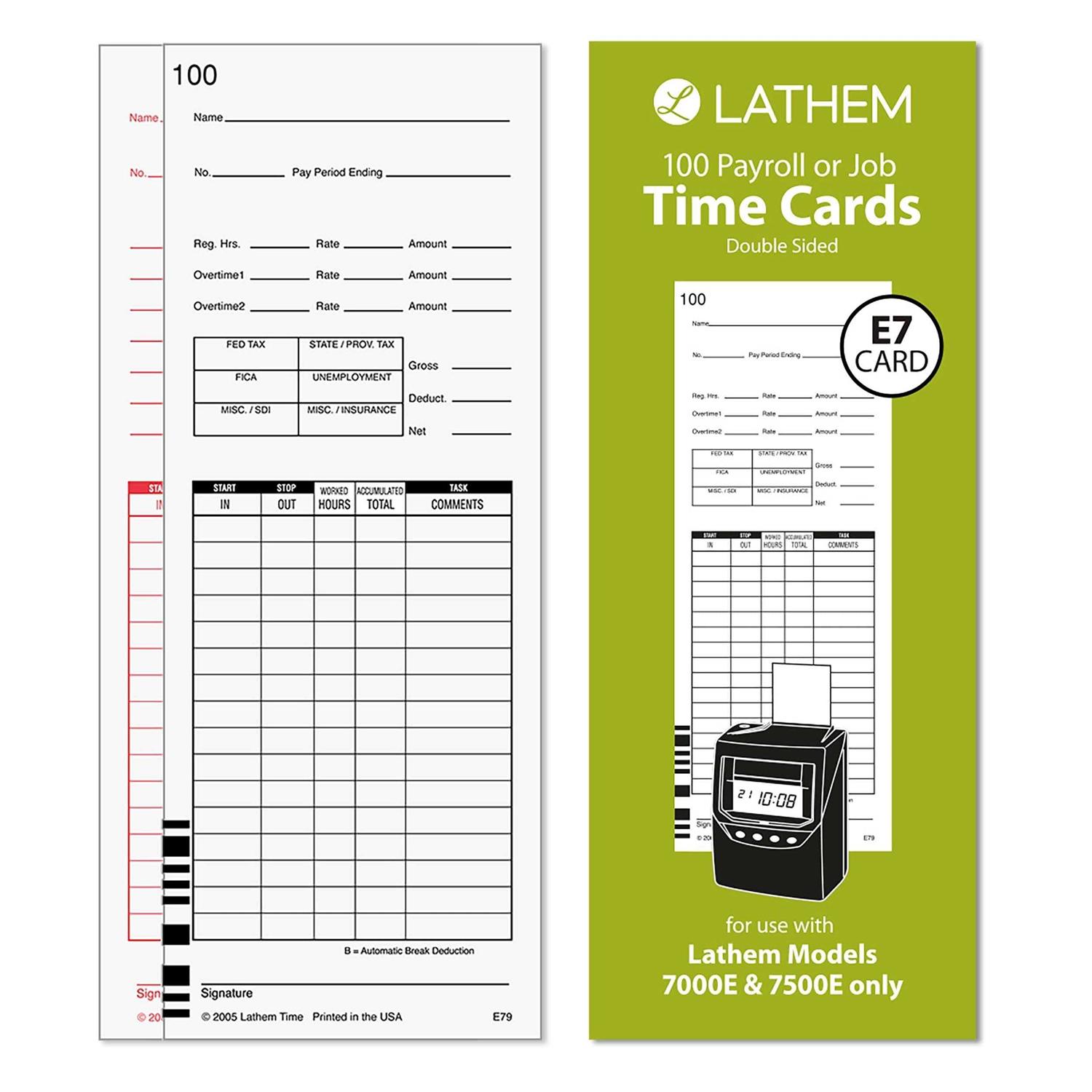 Time Clock Cards for Lathem Time 7000E/7500E