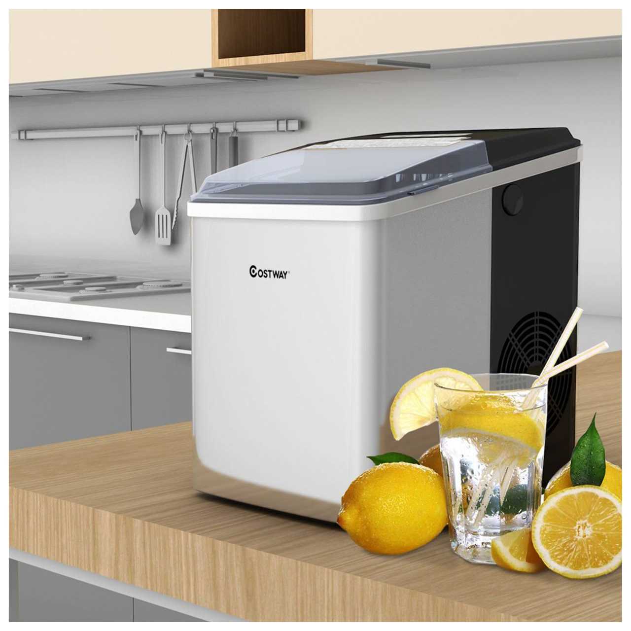 Costway Stainless Steel Ice Maker Countertop 26Lbs/24H Self-Clean