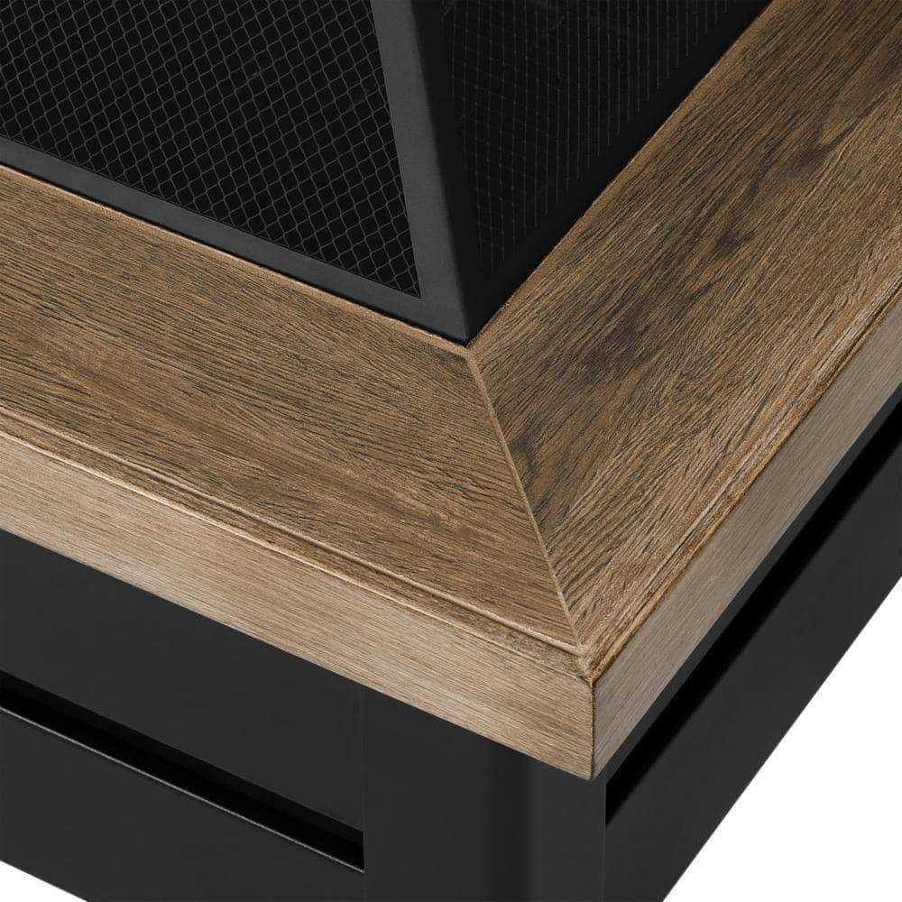 Hampton Bay Stoneham 34 in. x 15.5 in. Square Steel Wood Fire Pit with Tile Top