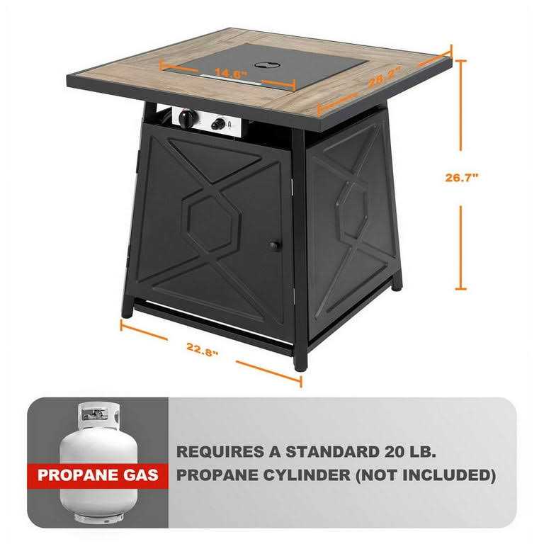 Nuu Garden 28 in. Square Metal Outdoor Propane Fire Pit Table with PVC Cover and Lava Rocks