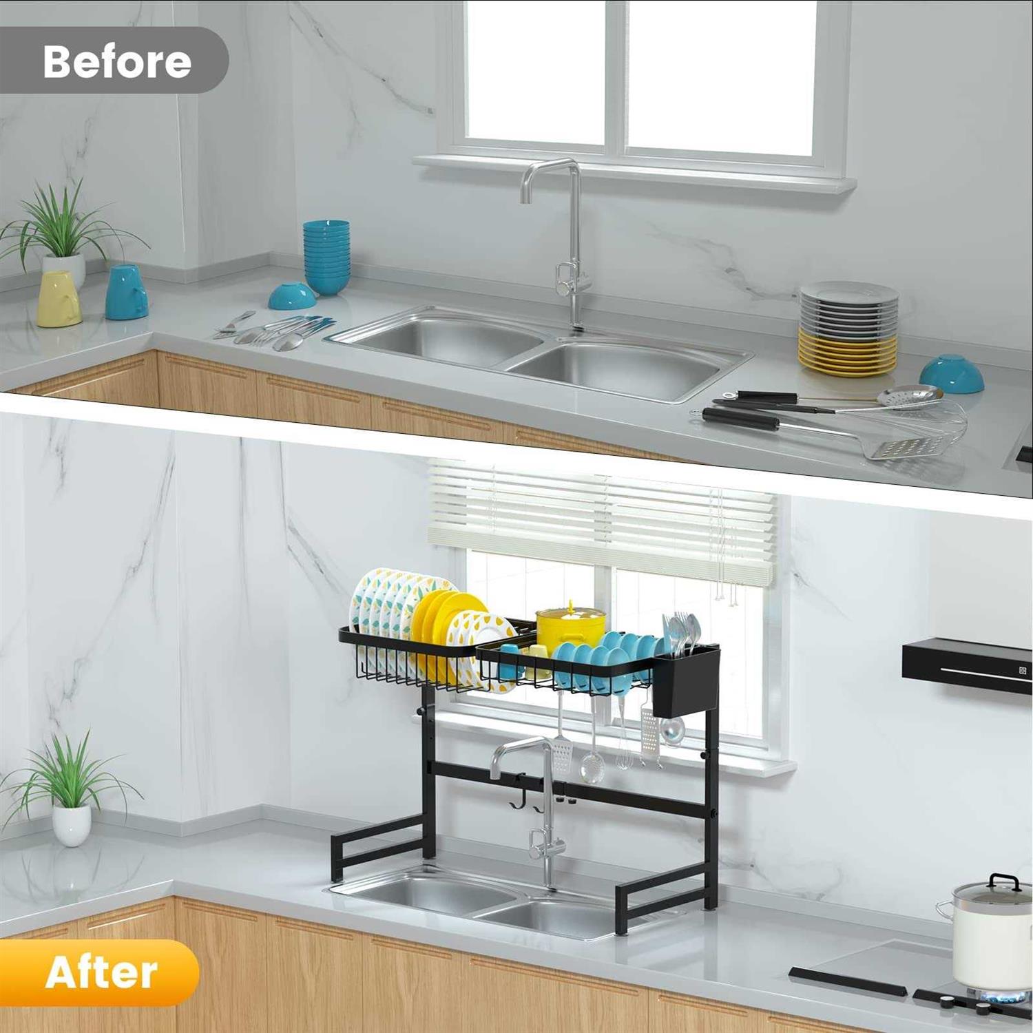 MERRYBOX Over The Sink Dish Drying Rack Adjustable Length