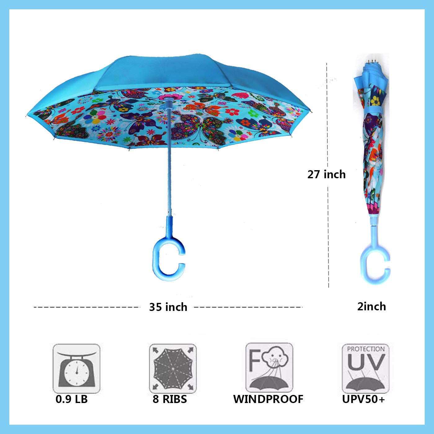MRTLLOA 40 Inch Kids Windproof Inverted Reverse Umbrella with UV Protection, C-Shaped Handle Double Layer Stick Rain Umbrella for Boys and Girls