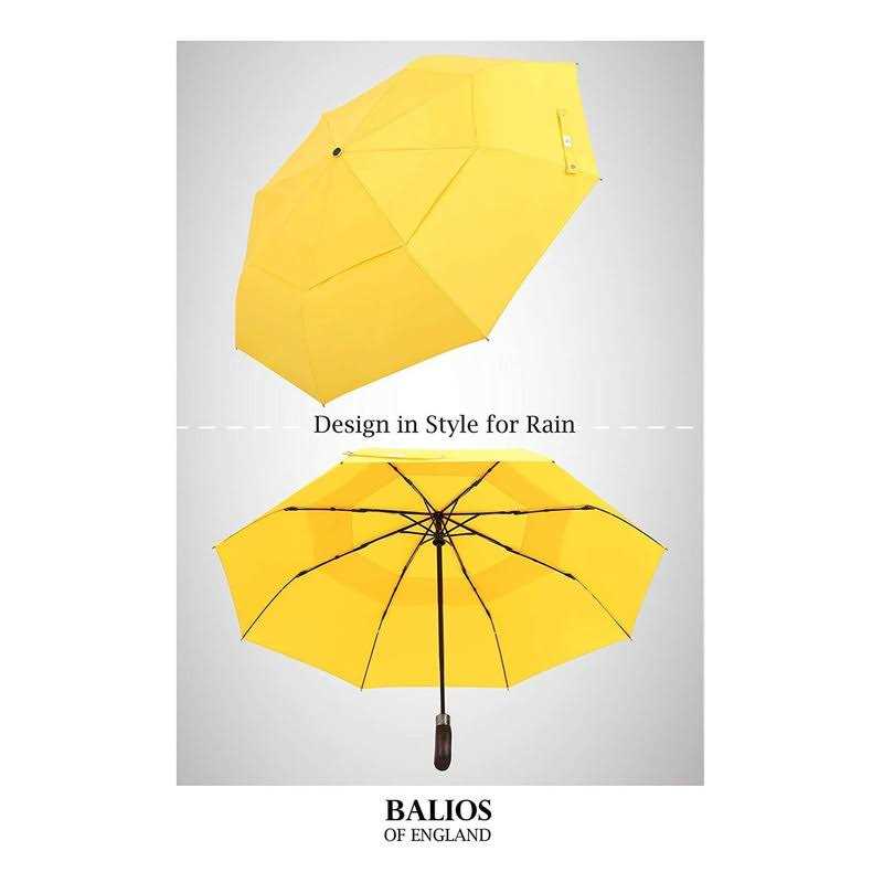Balios Folding Umbrella Real Wood Handle Auto Open Close Vented Canopy