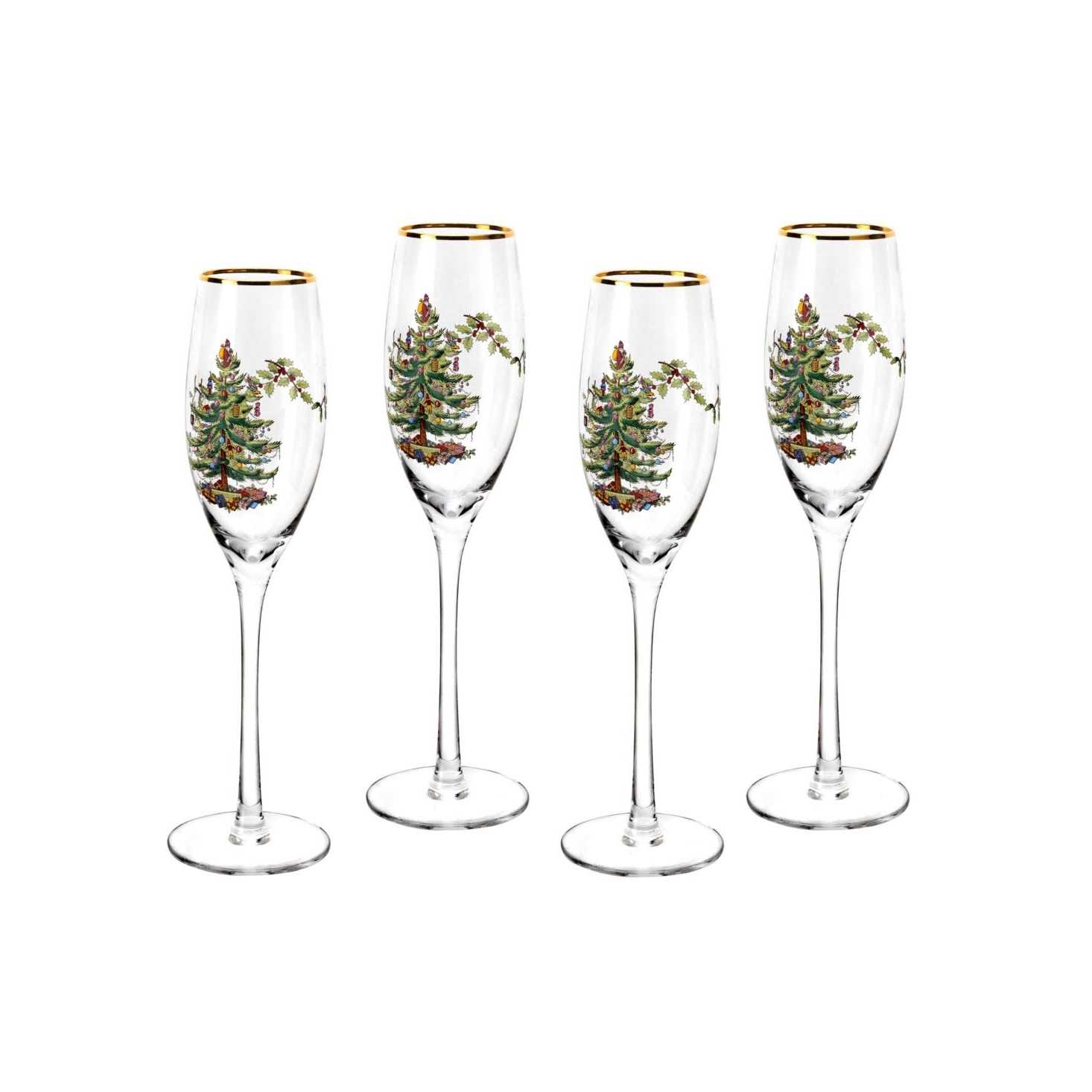Spode Christmas Tree Champagne Flutes Set of 4