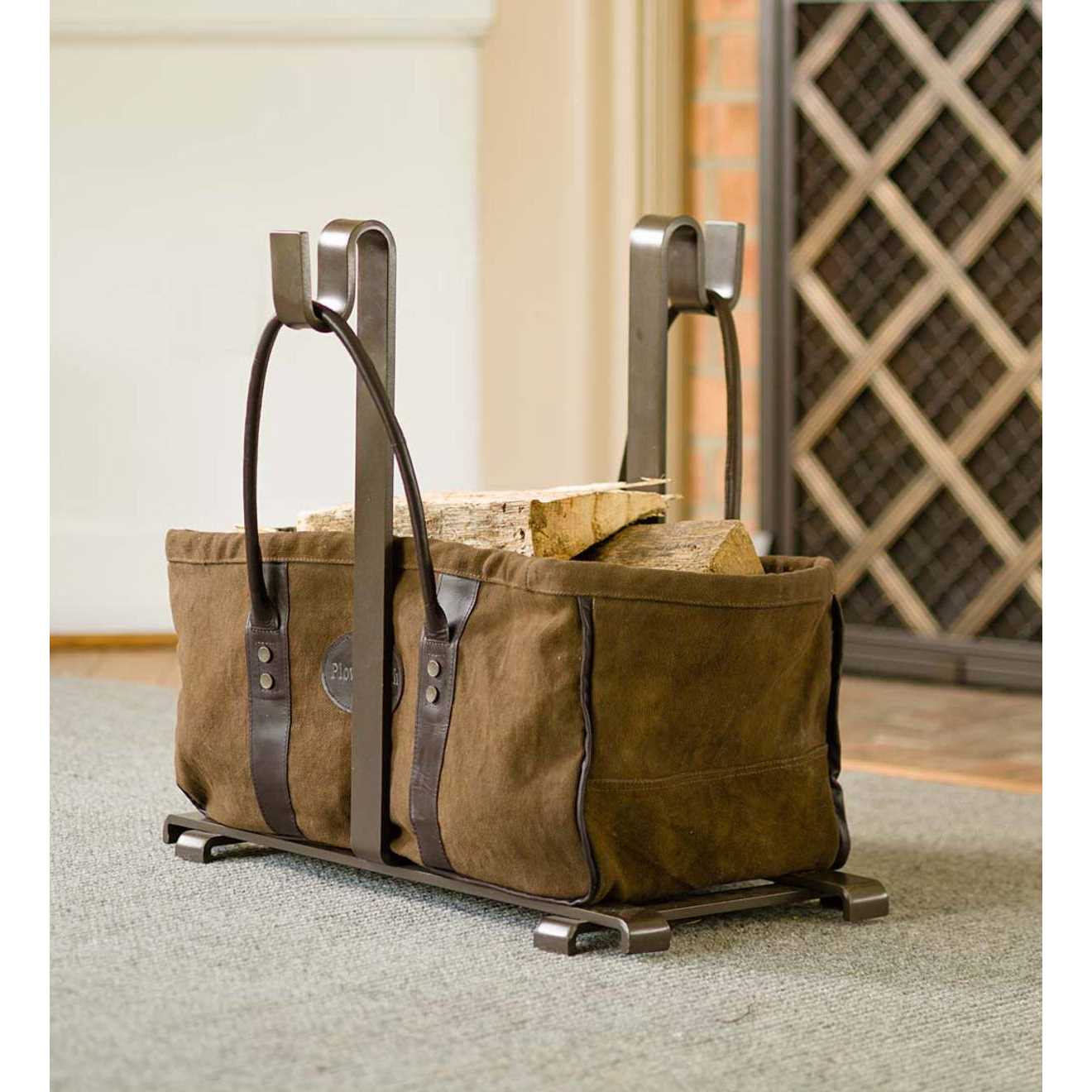 Plow & Hearth Heavy Duty Canvas Log Carrier And Steel Stand Set