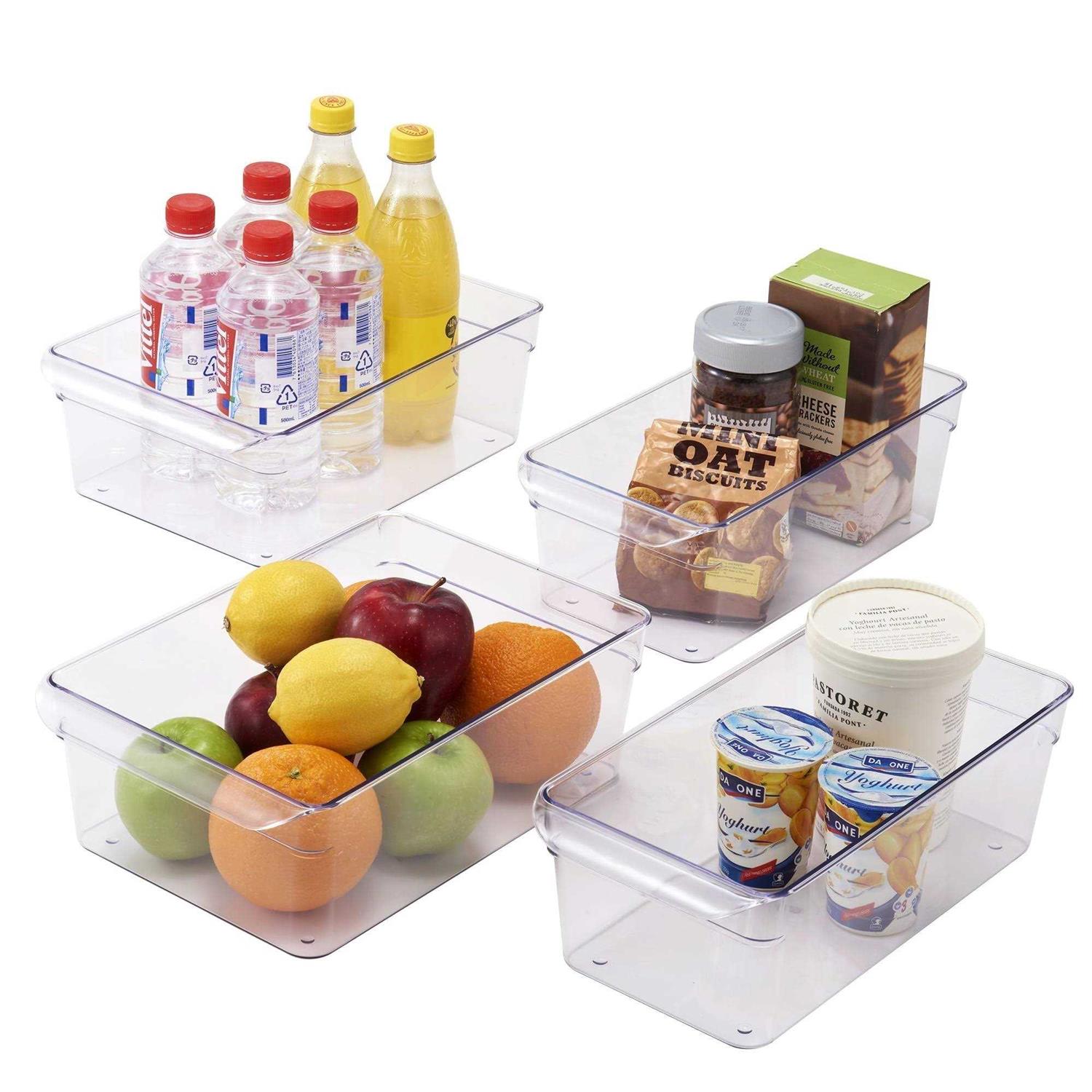 Mainstays Clear Plastic Fridge Organization Bin 4-Pack Set