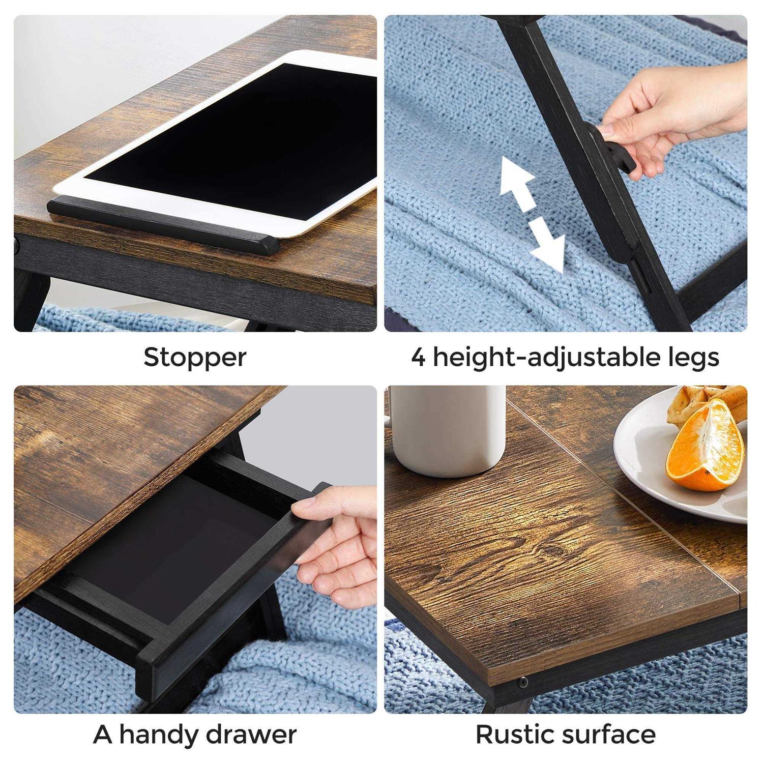 SONGMICS Brown & Black Laptop Table with Adjustable Top