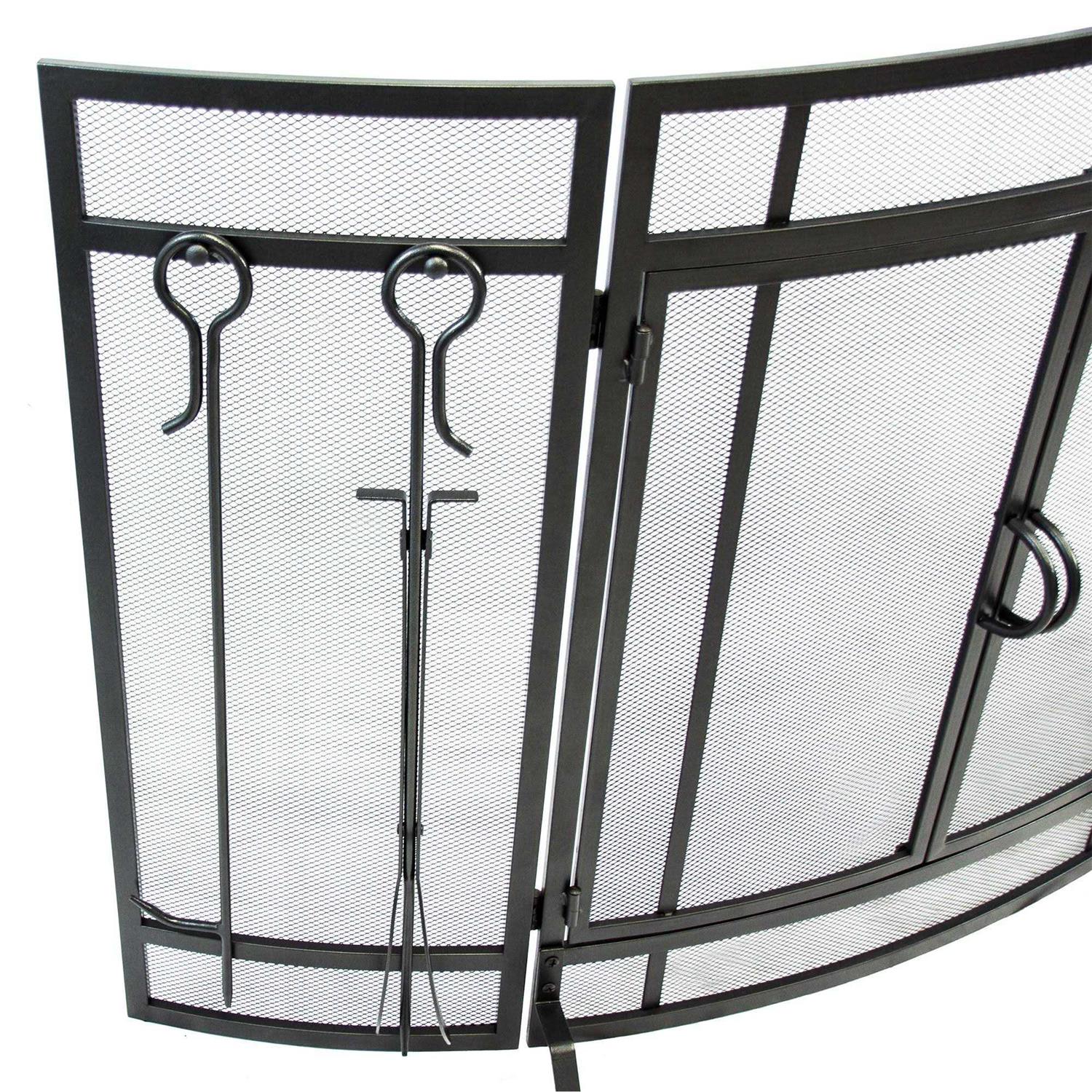 Pleasant Hearth Curved Fireplace Screen with Tools