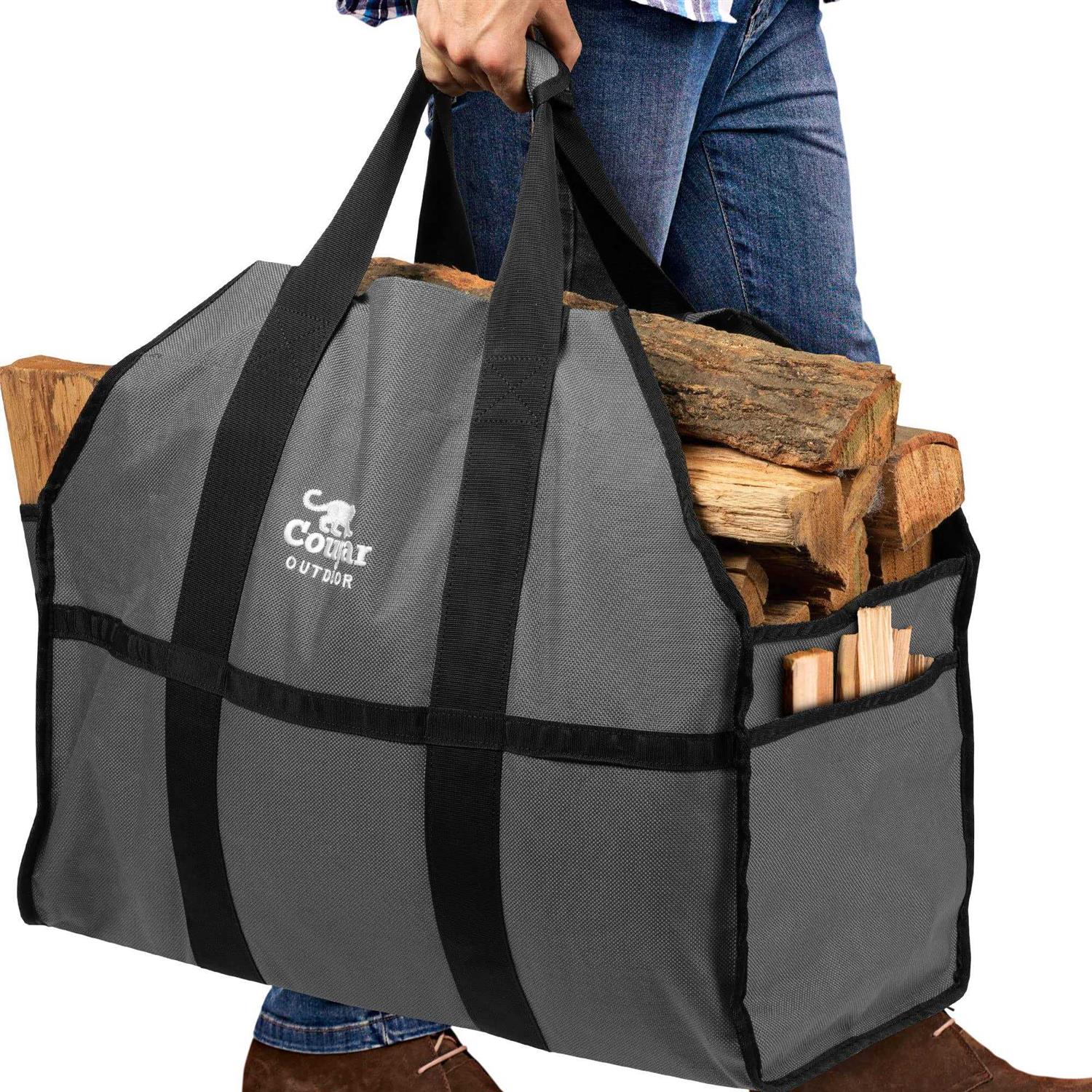 Cougar Outdoor Firewood Carrier Log Carrier Waterproof Heavy Duty Extra Large Capacity Canvas Wood Carrying Bag for Firewood