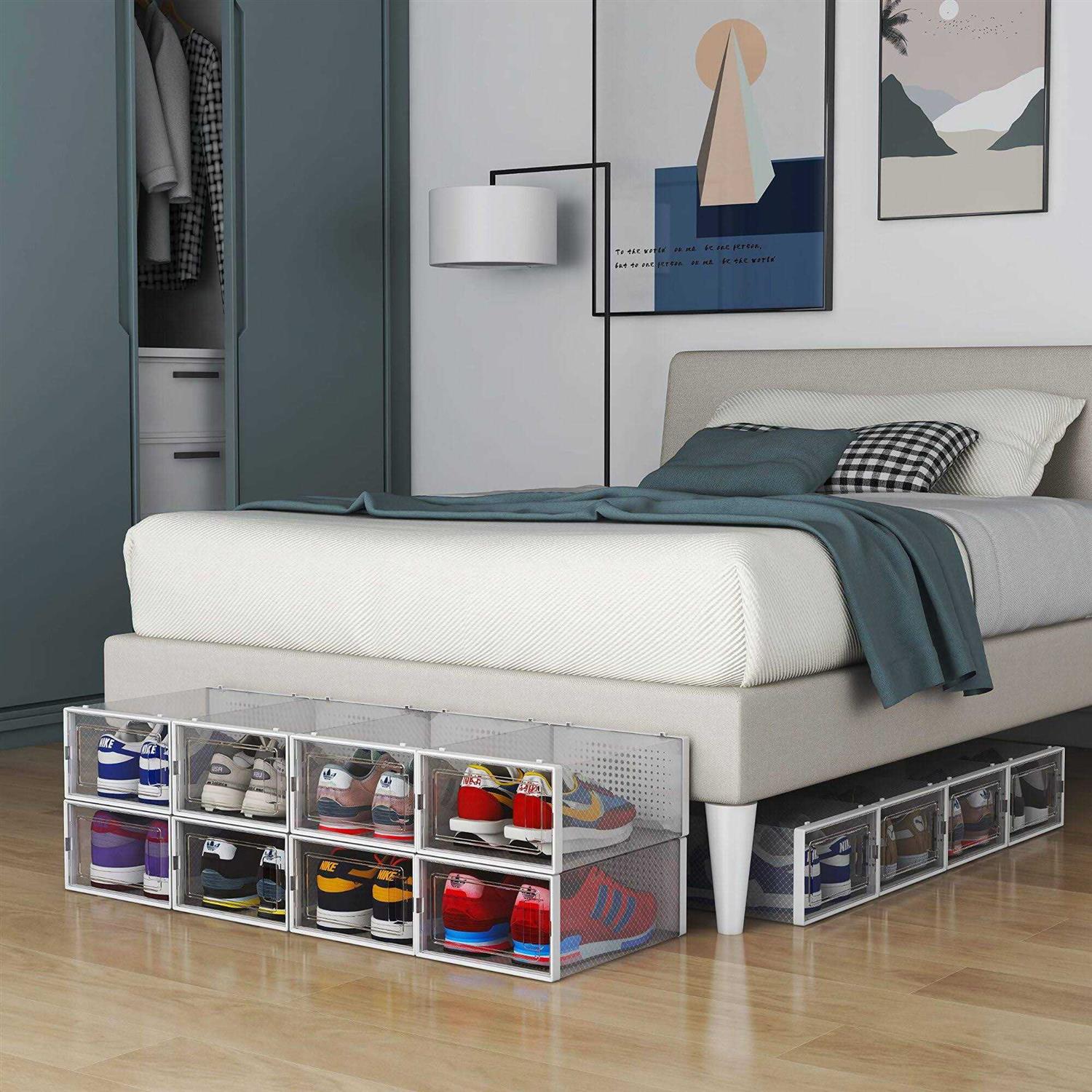 10 Pack Shoe Storage Boxes Clear Plastic Stackable Shoe Organizer Bins