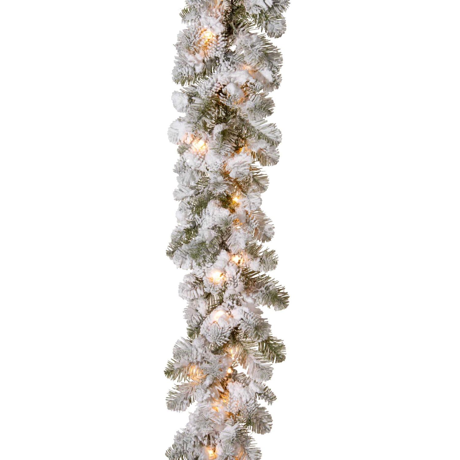 National Tree Company 9 ft. Snowy Camden Garland with Clear Lights