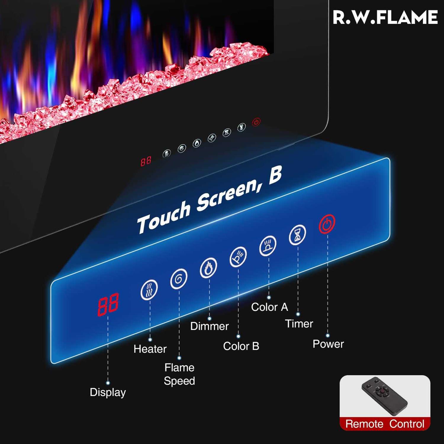 R.W.FLAME 60 Recessed and Wall Mounted Electric Fireplace