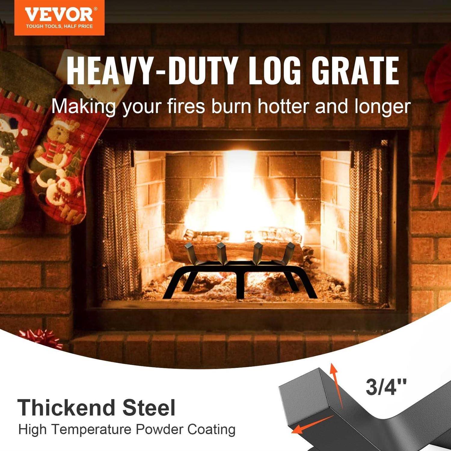 VEVOR Fireplace Log Grate Heavy-Duty Fireplace Grate Solid Powder-coated Steel Bars Log Firewood Burning Rack Holder