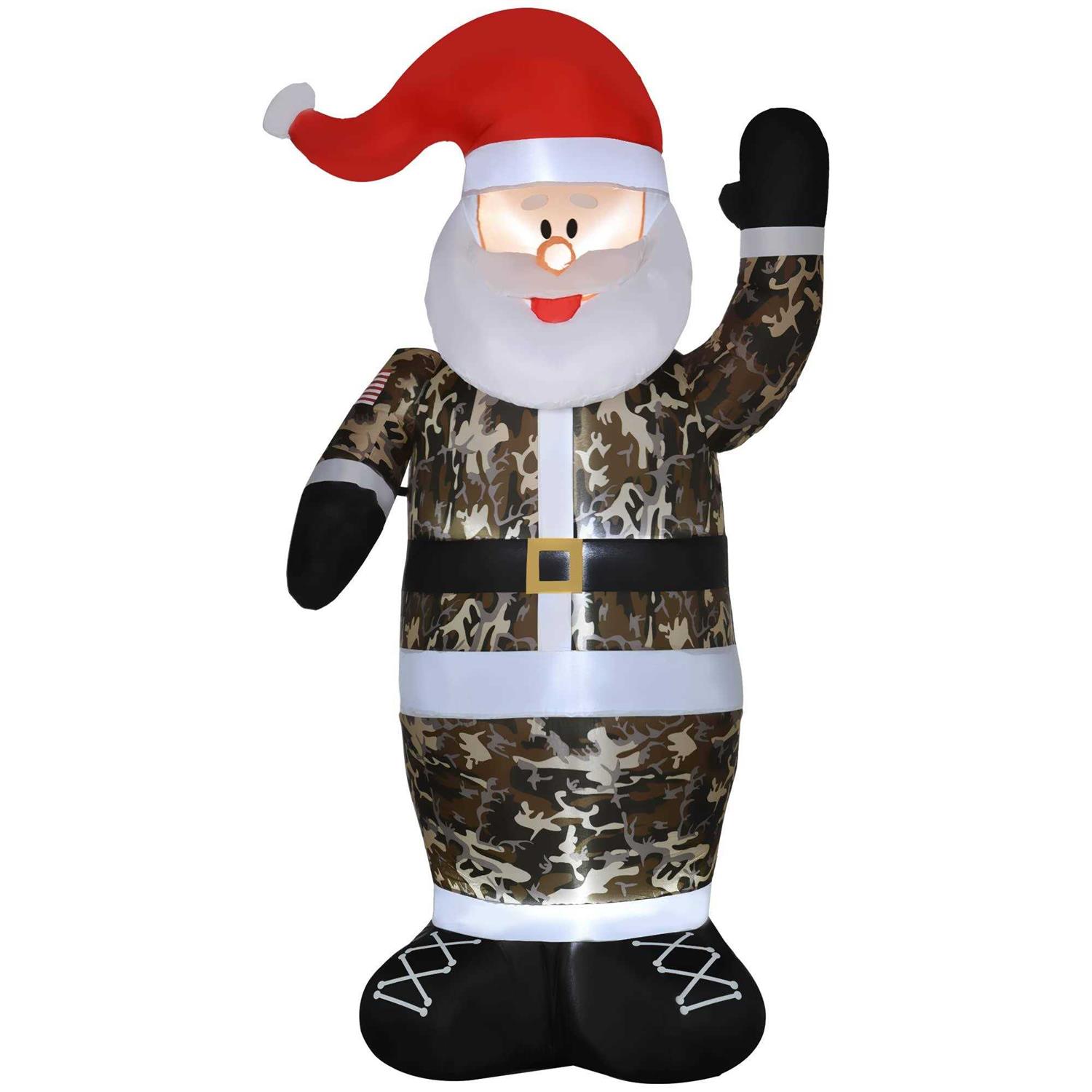 HOMCOM 8ft Christmas Iatable Santa Claus Wearing Camouflage