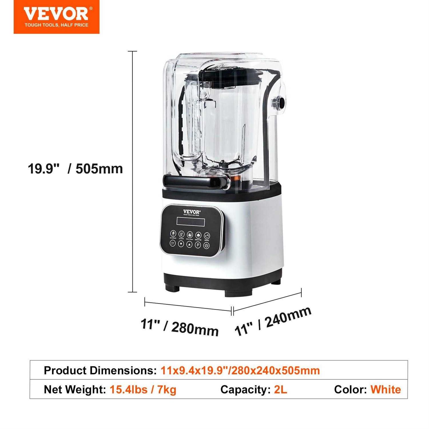 VEVOR Professional Blender with Shield Commercial Countertop Blenders 68 oz Jar Blender Combo