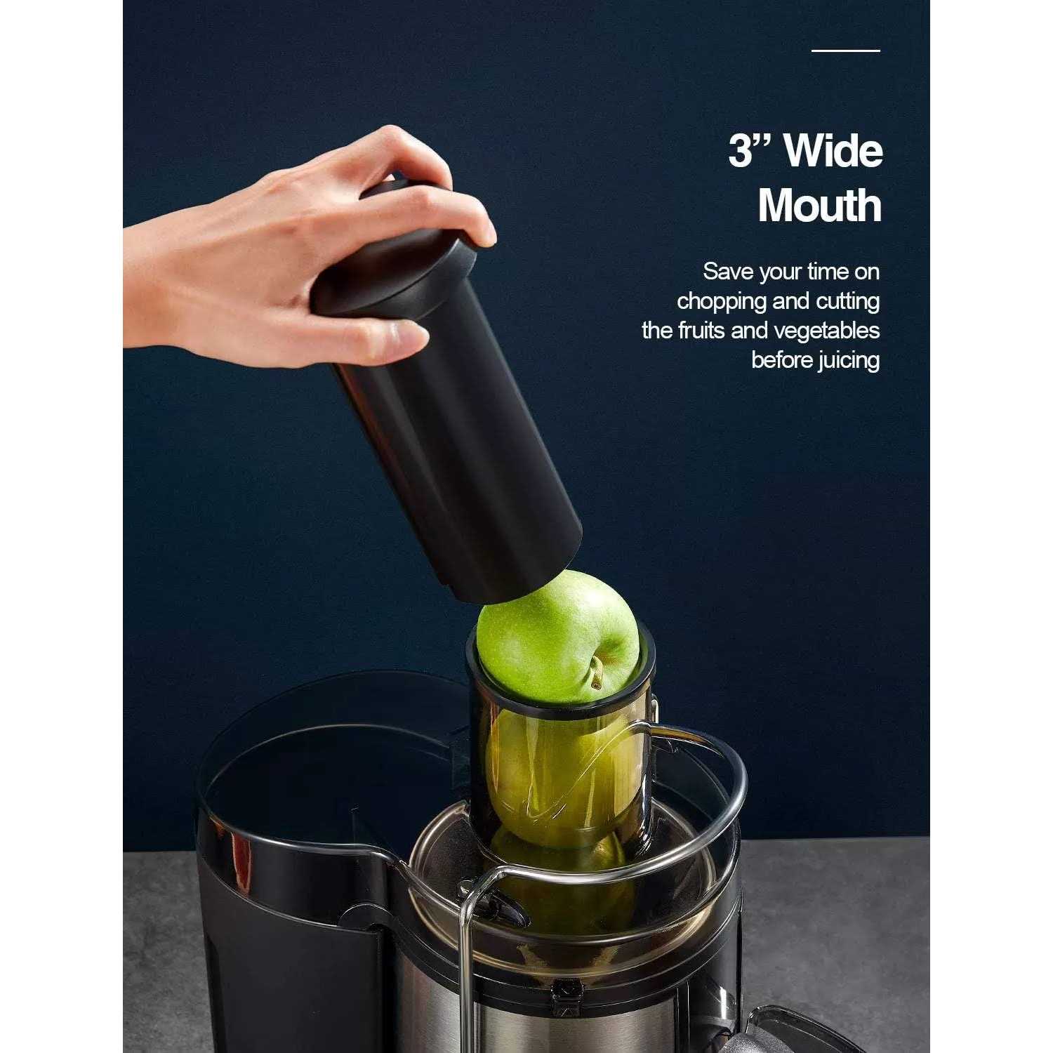 Qcen Juicer Machine 500W Centrifugal Juicer Extractor with Wide Mouth 3” Feed Chute for Fruit Vegetable